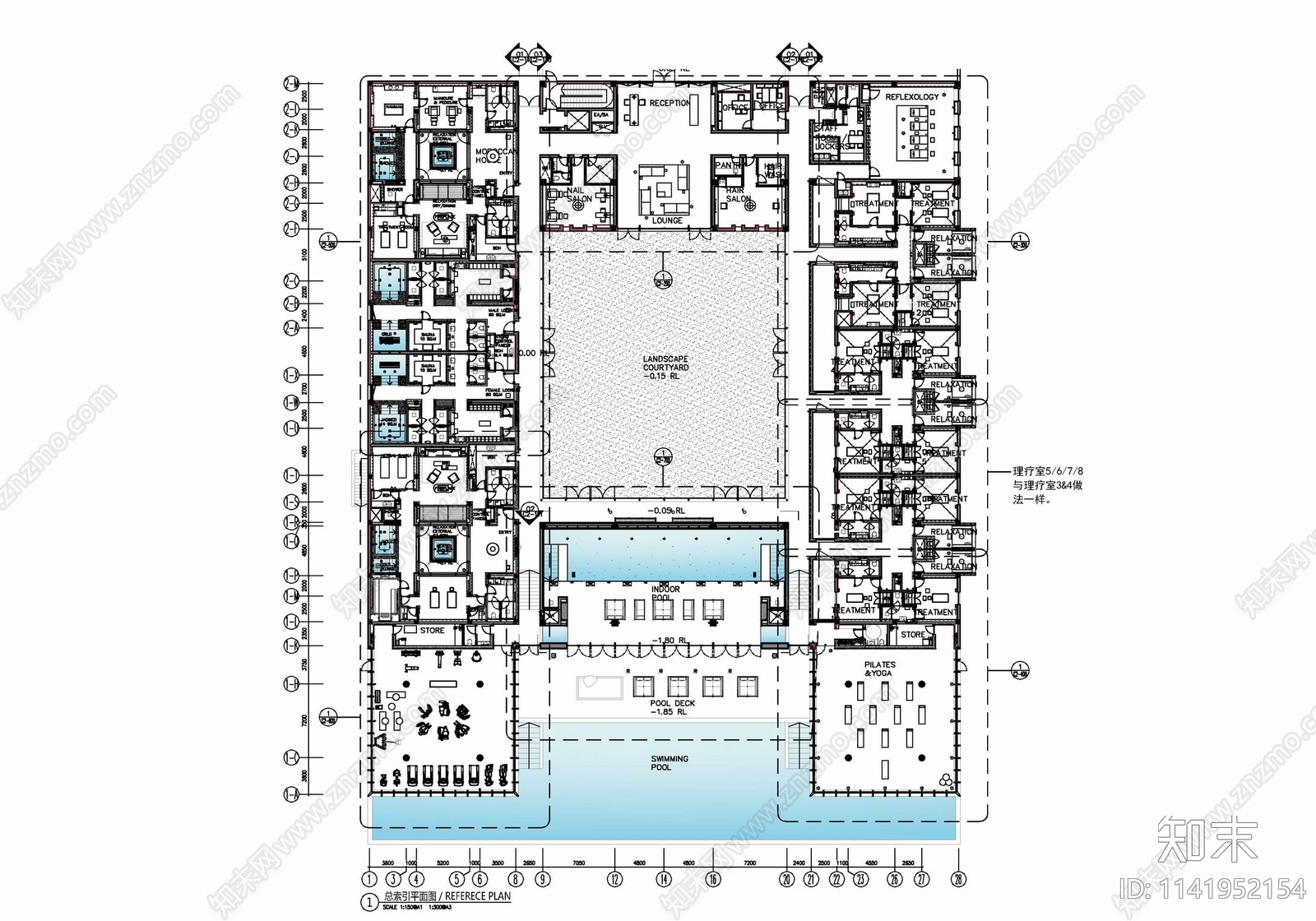 酒店康体SPA休闲会所室内cad施工图下载【ID:1141952154】