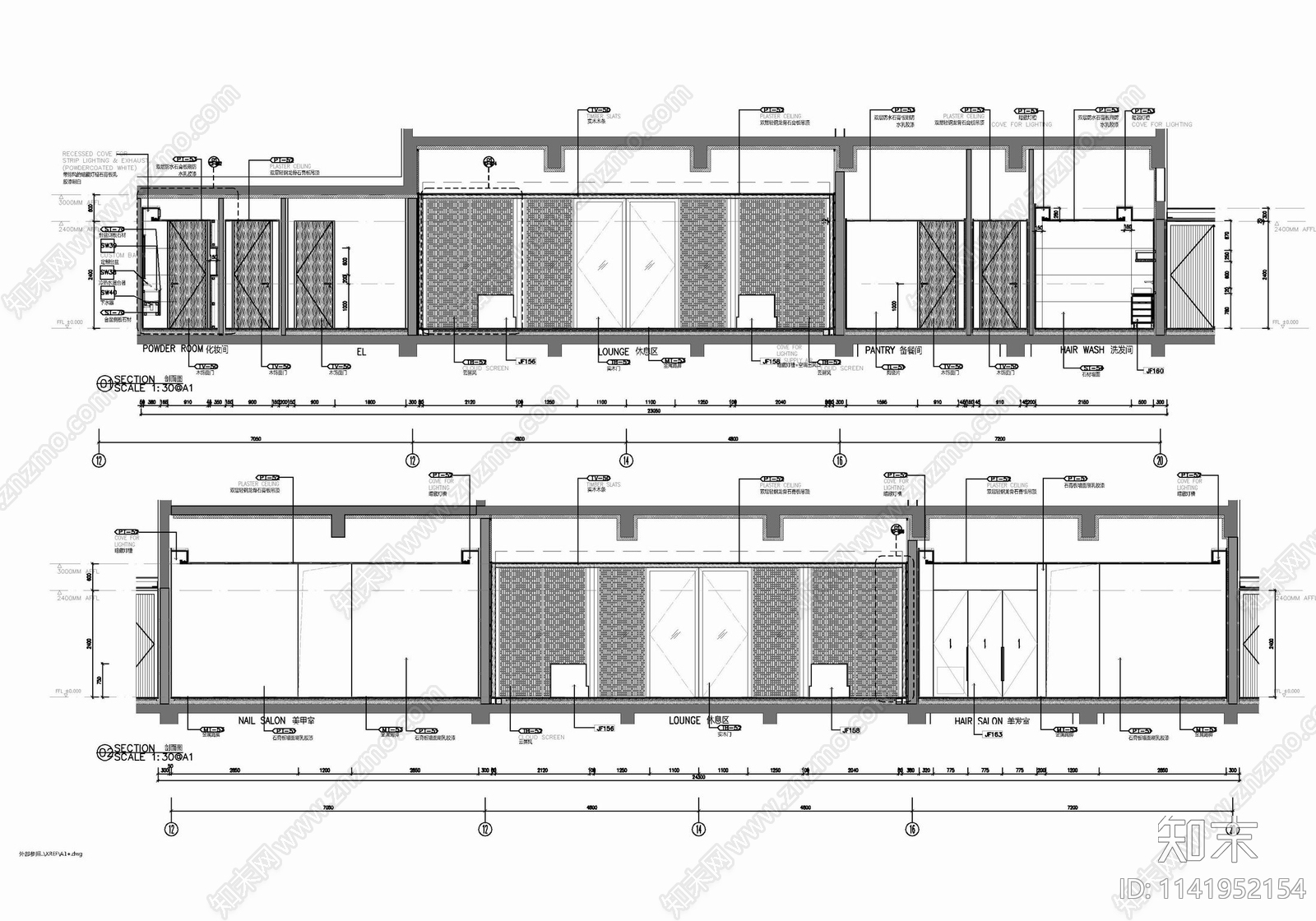 酒店康体SPA休闲会所室内cad施工图下载【ID:1141952154】