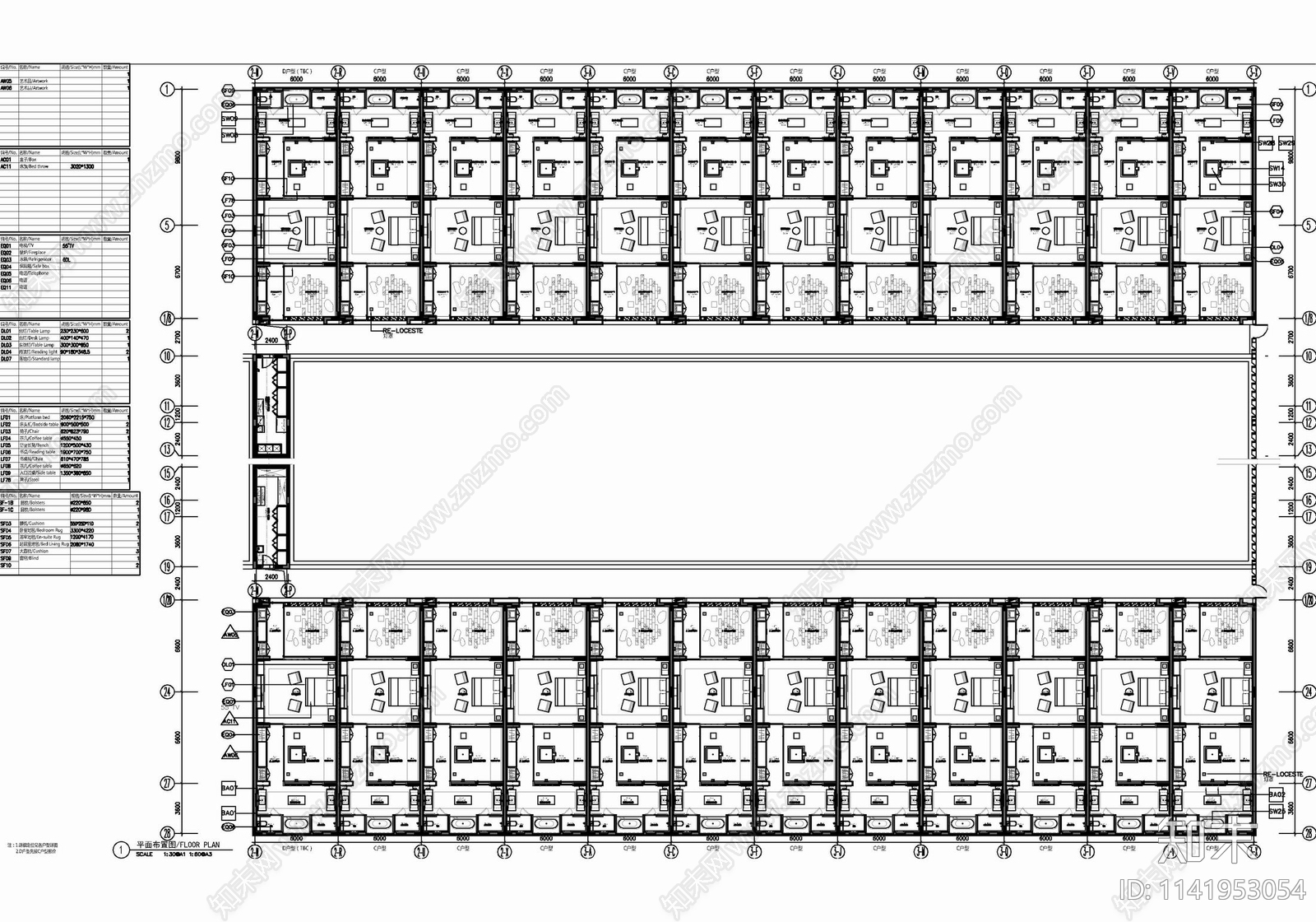 100㎡庭院式酒店客房室内cad施工图下载【ID:1141953054】