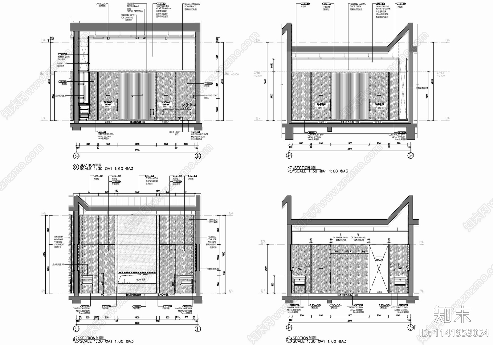 100㎡庭院式酒店客房室内cad施工图下载【ID:1141953054】