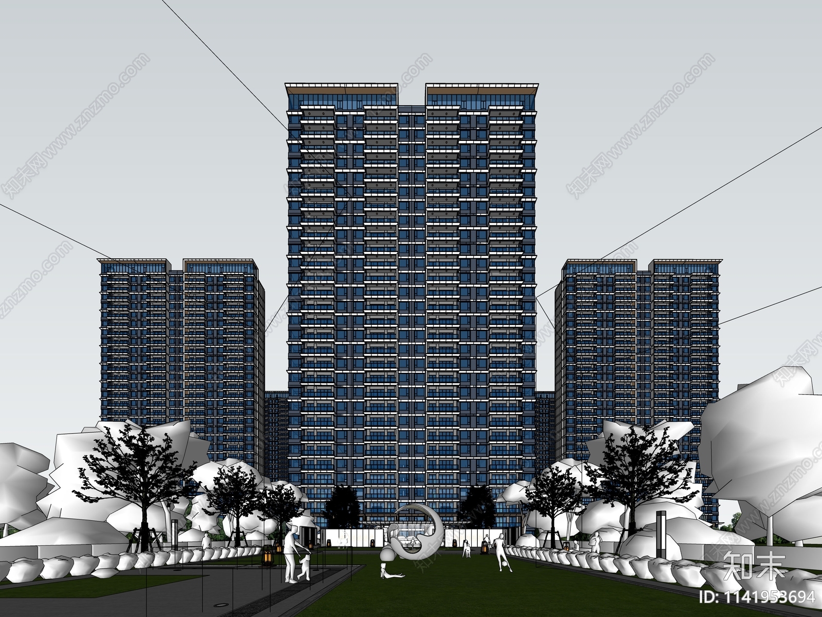 现代风格高层住宅SU模型下载【ID:1141953694】