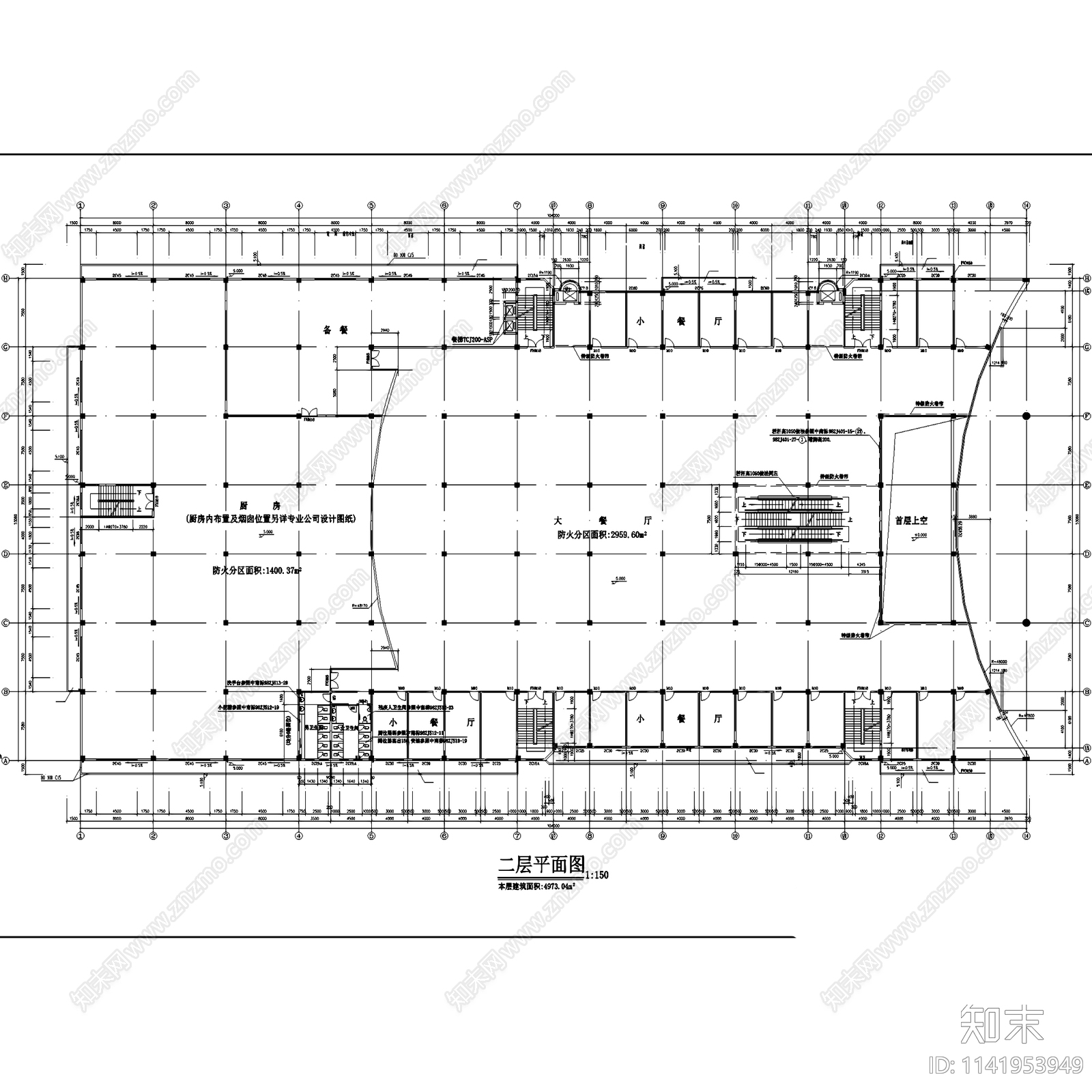 三层商场酒楼建筑cad施工图下载【ID:1141953949】