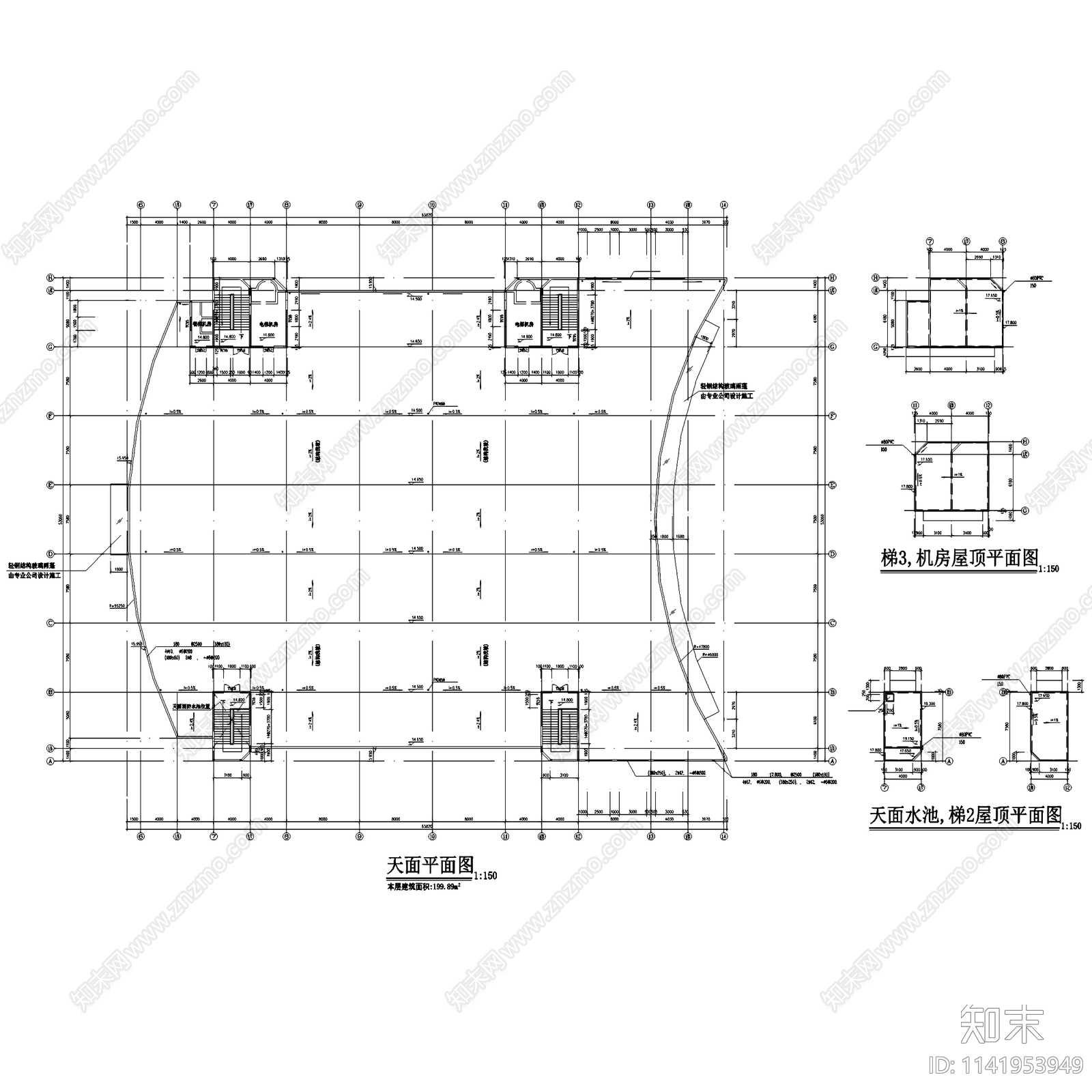 三层商场酒楼建筑cad施工图下载【ID:1141953949】