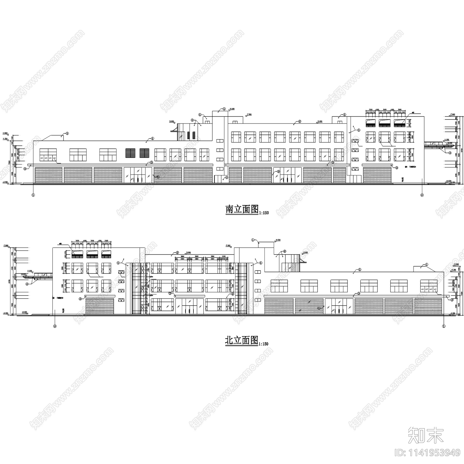 三层商场酒楼建筑cad施工图下载【ID:1141953949】