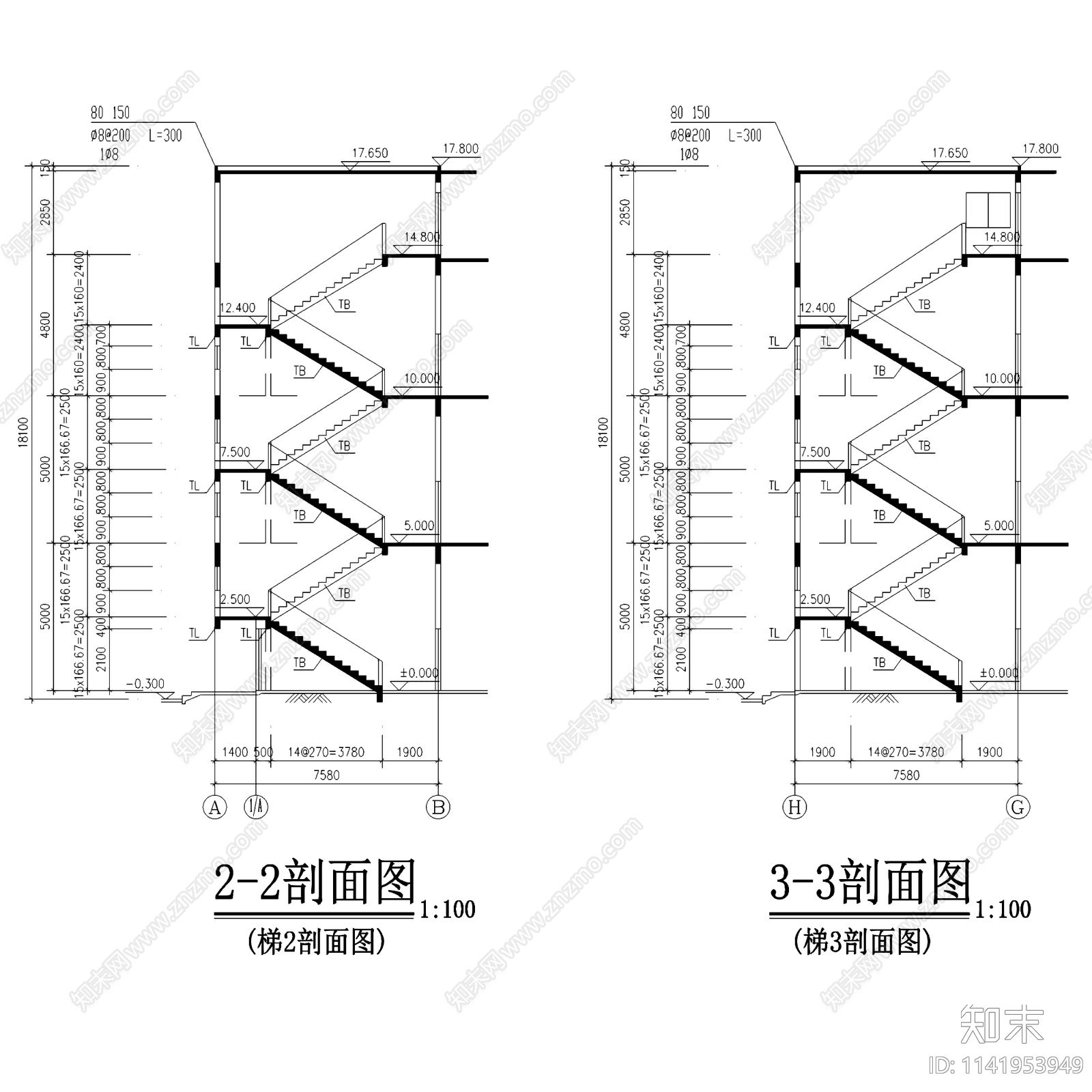 三层商场酒楼建筑cad施工图下载【ID:1141953949】