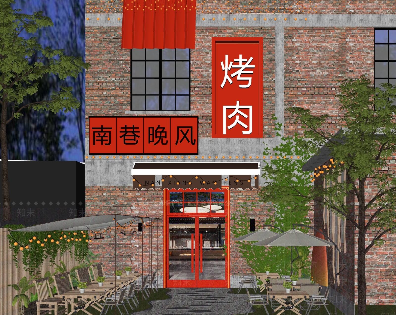 现代露营风烧烤店门面门头SU模型下载【ID:1141960043】_知末su模型网