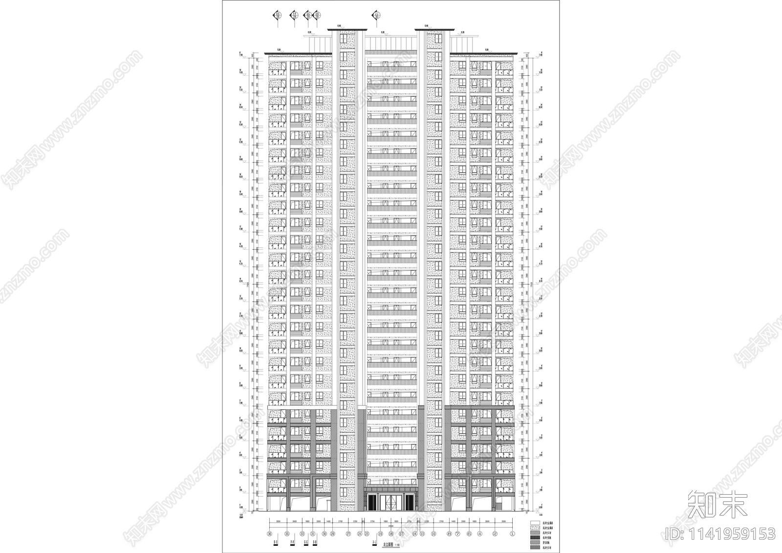 现代高层住宅楼详图cad施工图下载【ID:1141959153】