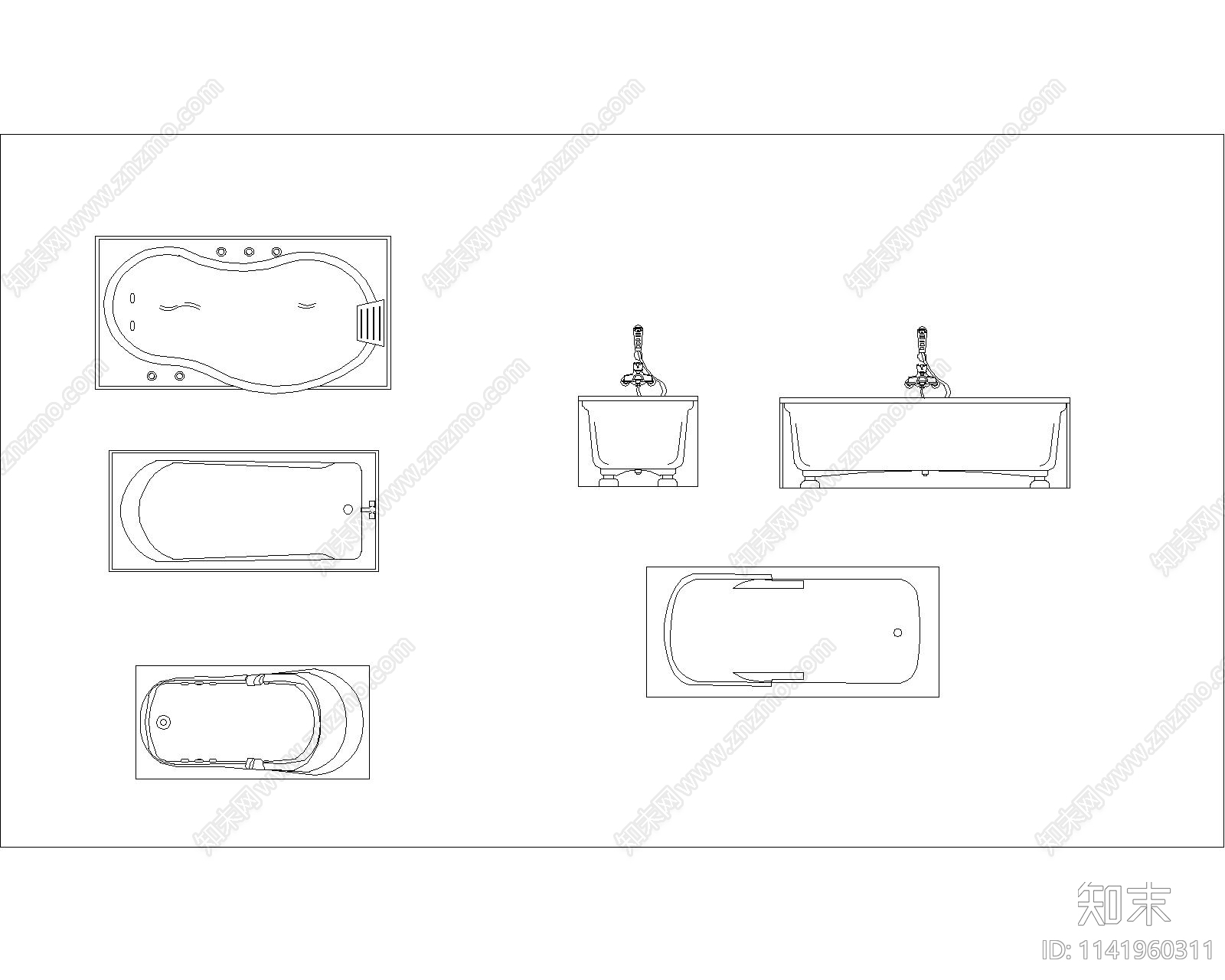 浴缸cad施工图下载【ID:1141960311】