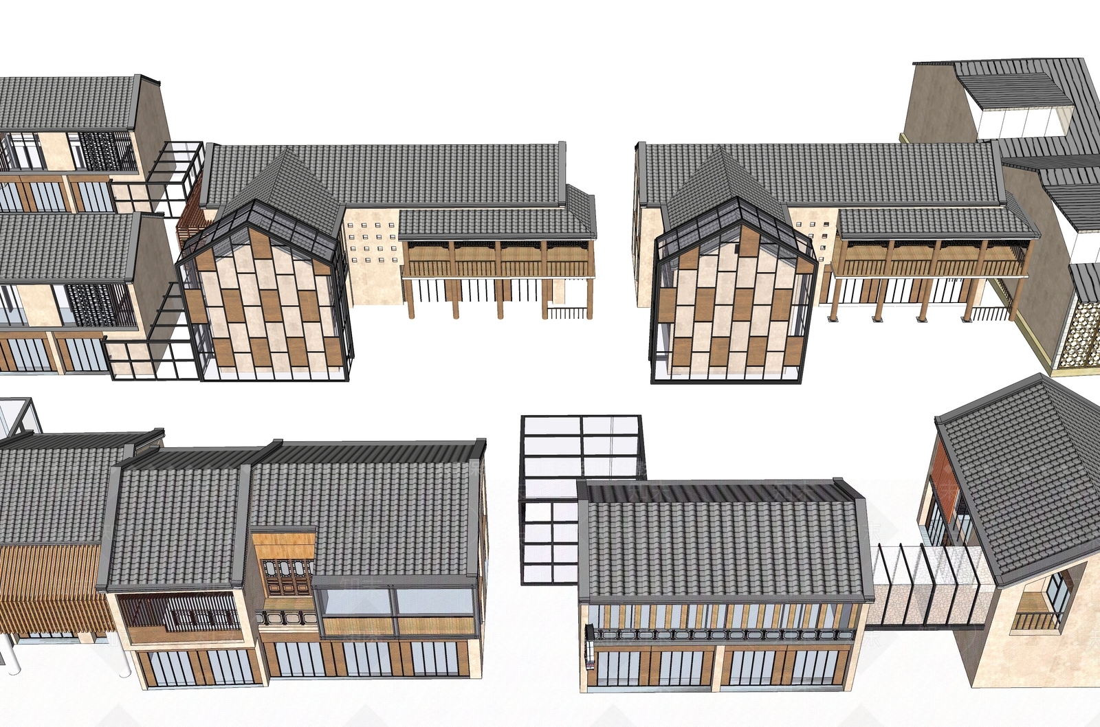 新中式餐饮建筑SU模型下载【ID:1141962744】