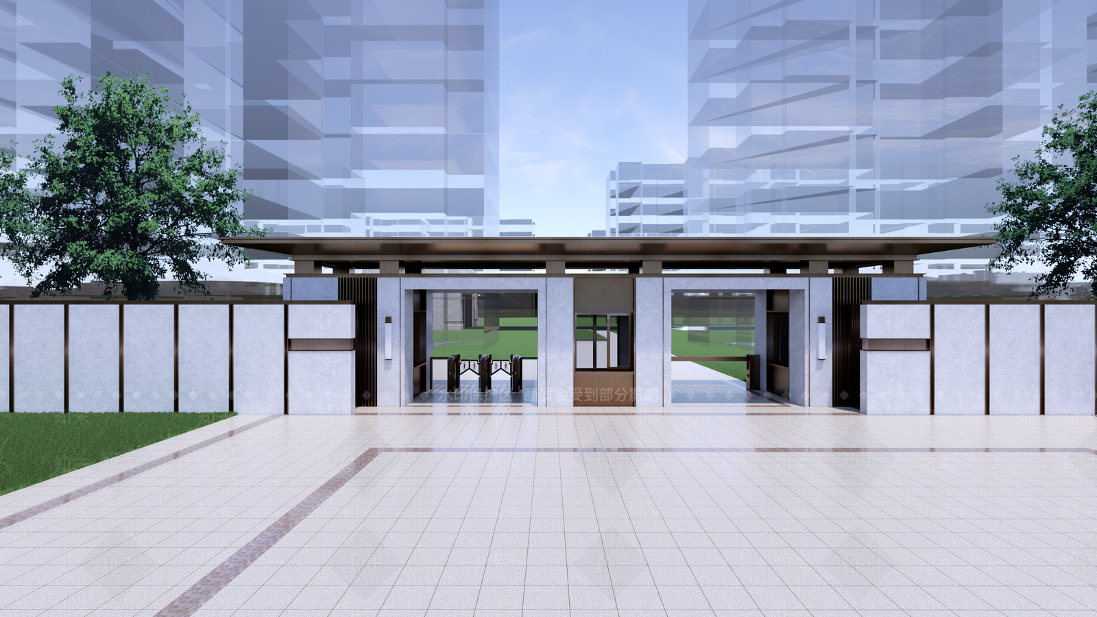 现代风格小区入口大门SU模型下载【ID:1141964511】