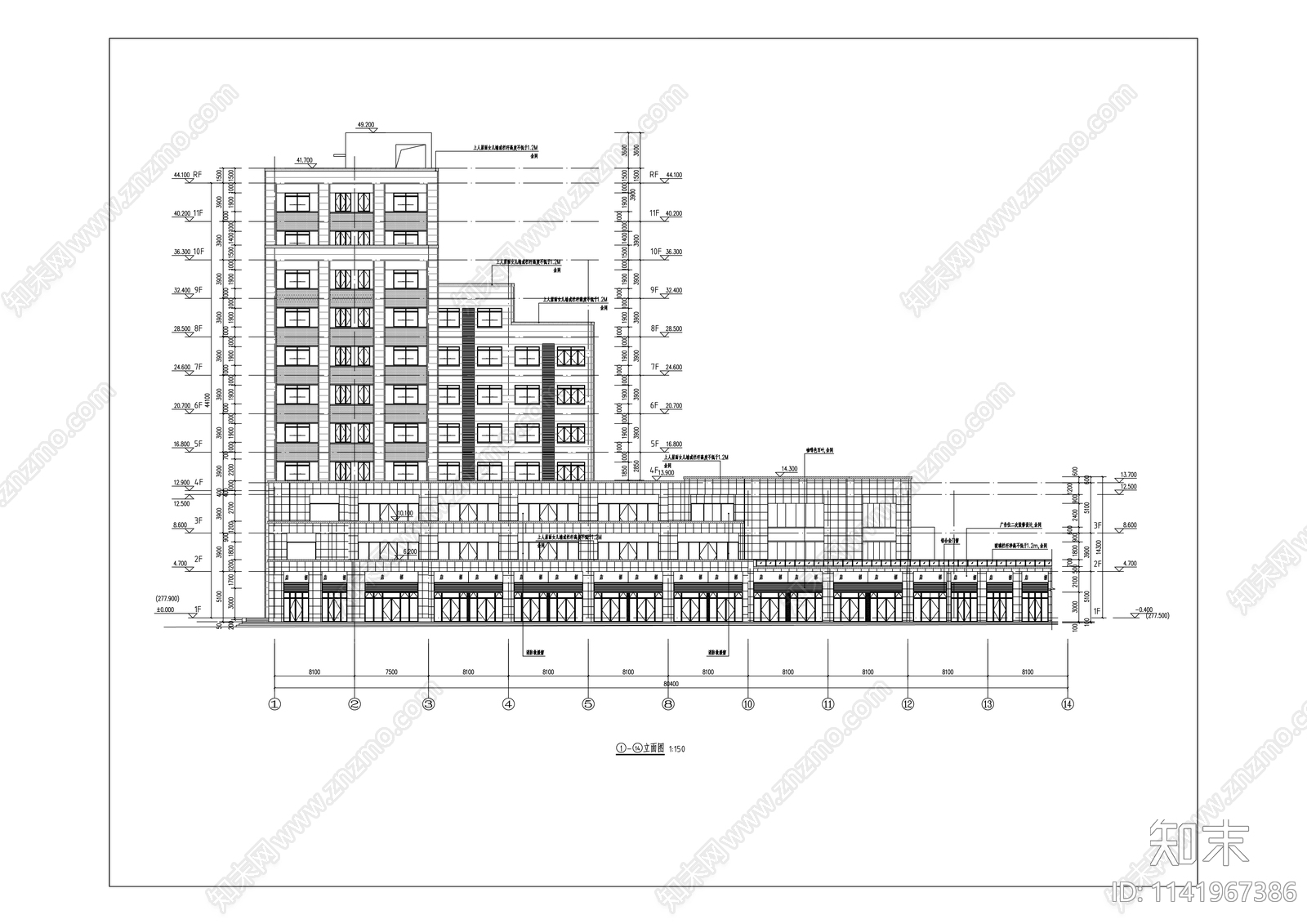 理想城商业建筑cad施工图下载【ID:1141967386】