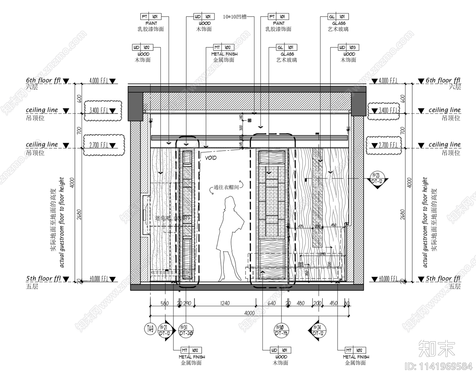 45平方好莱坞双床房大床房cad施工图下载【ID:1141969584】