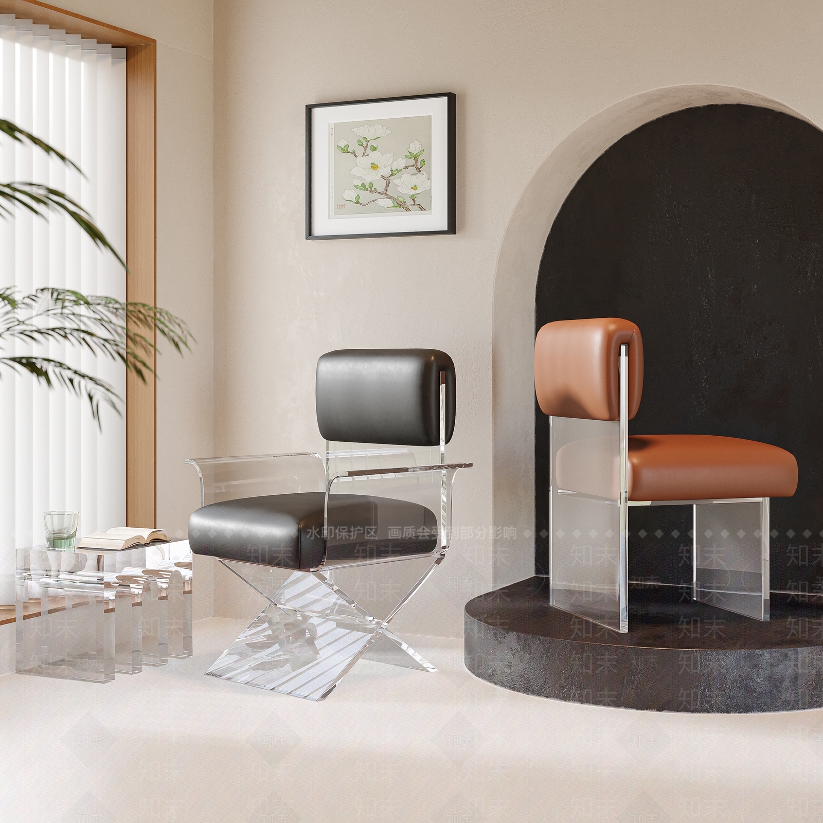 现代软包亚克力餐椅3D模型下载【ID:1141972949】