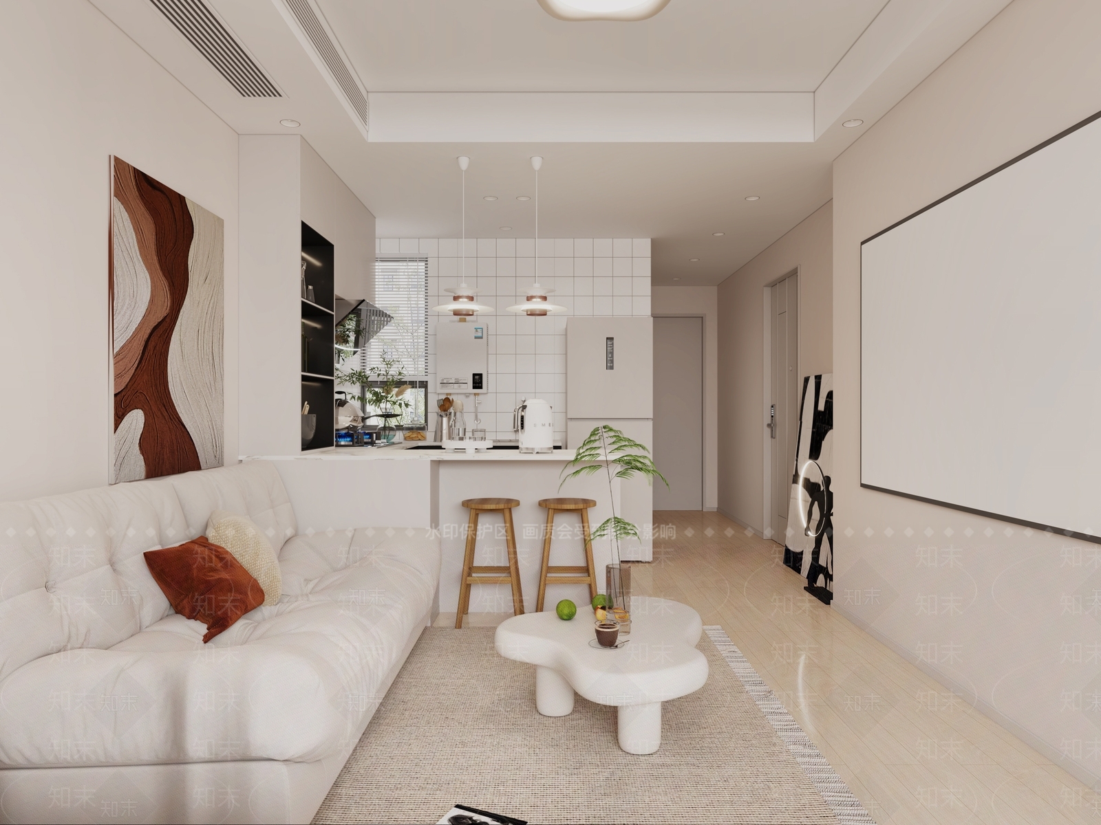 现代奶油风单身公寓3D模型下载【ID:1141973666】