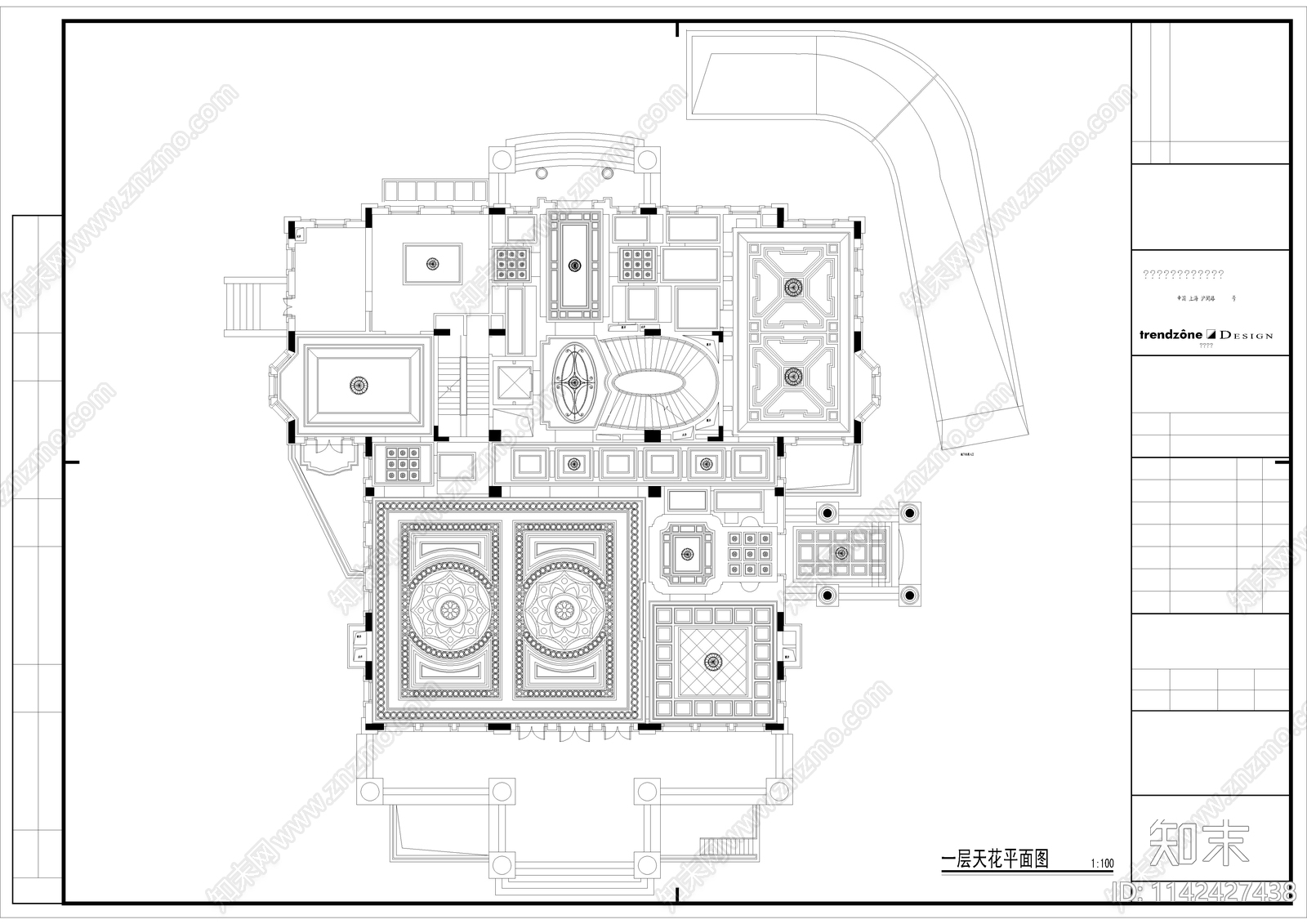 明苑欧式别墅样板房室内装修cad施工图下载【ID:1142427438】