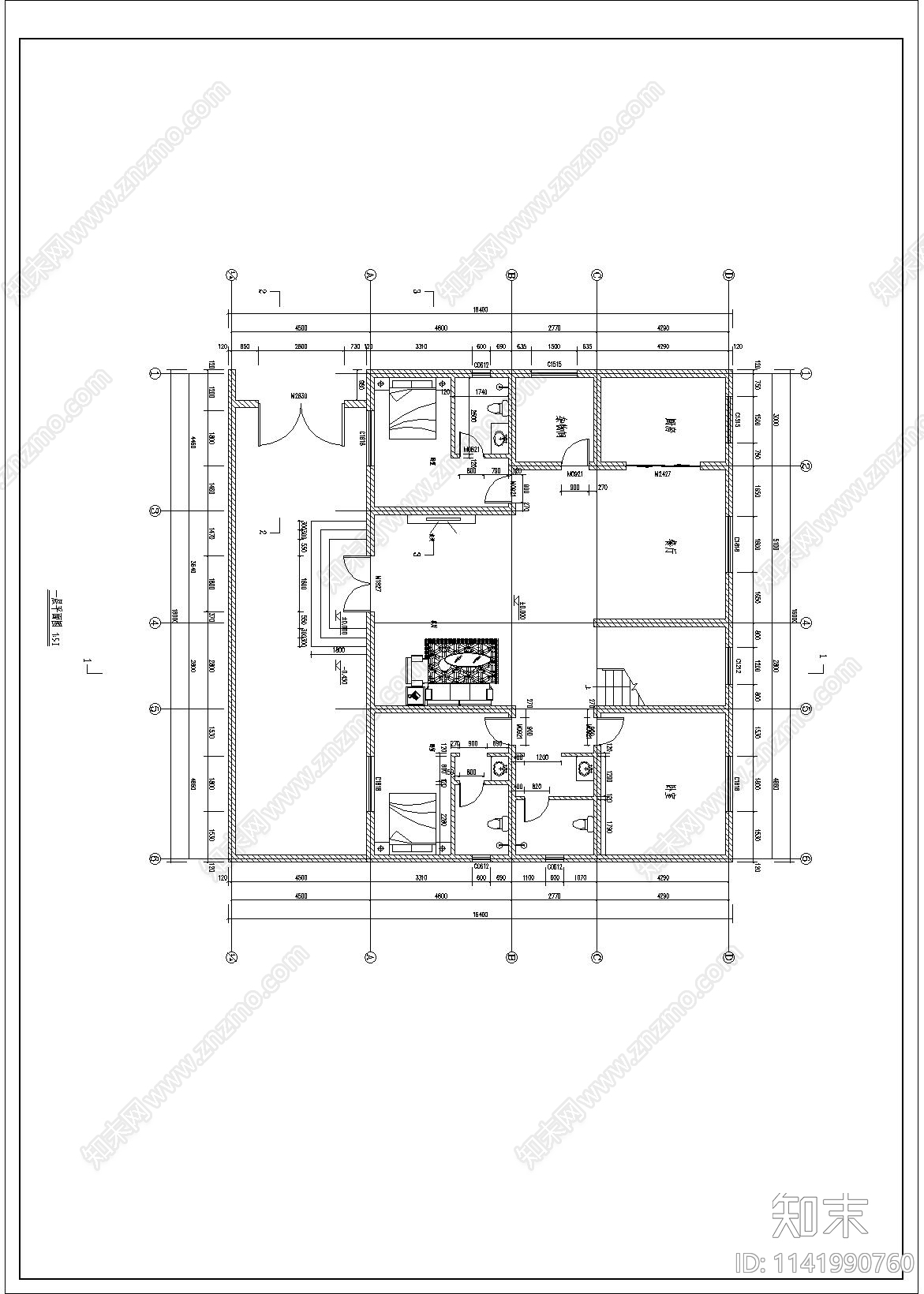 欧式别墅平面图施工图下载【ID:1141990760】