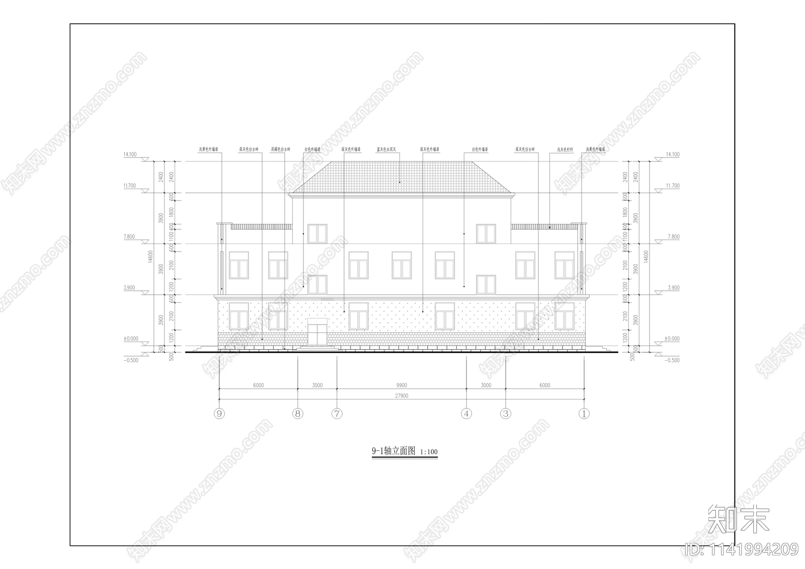 双凤镇云峰村粮食生产服务中心建筑cad施工图下载【ID:1141994209】