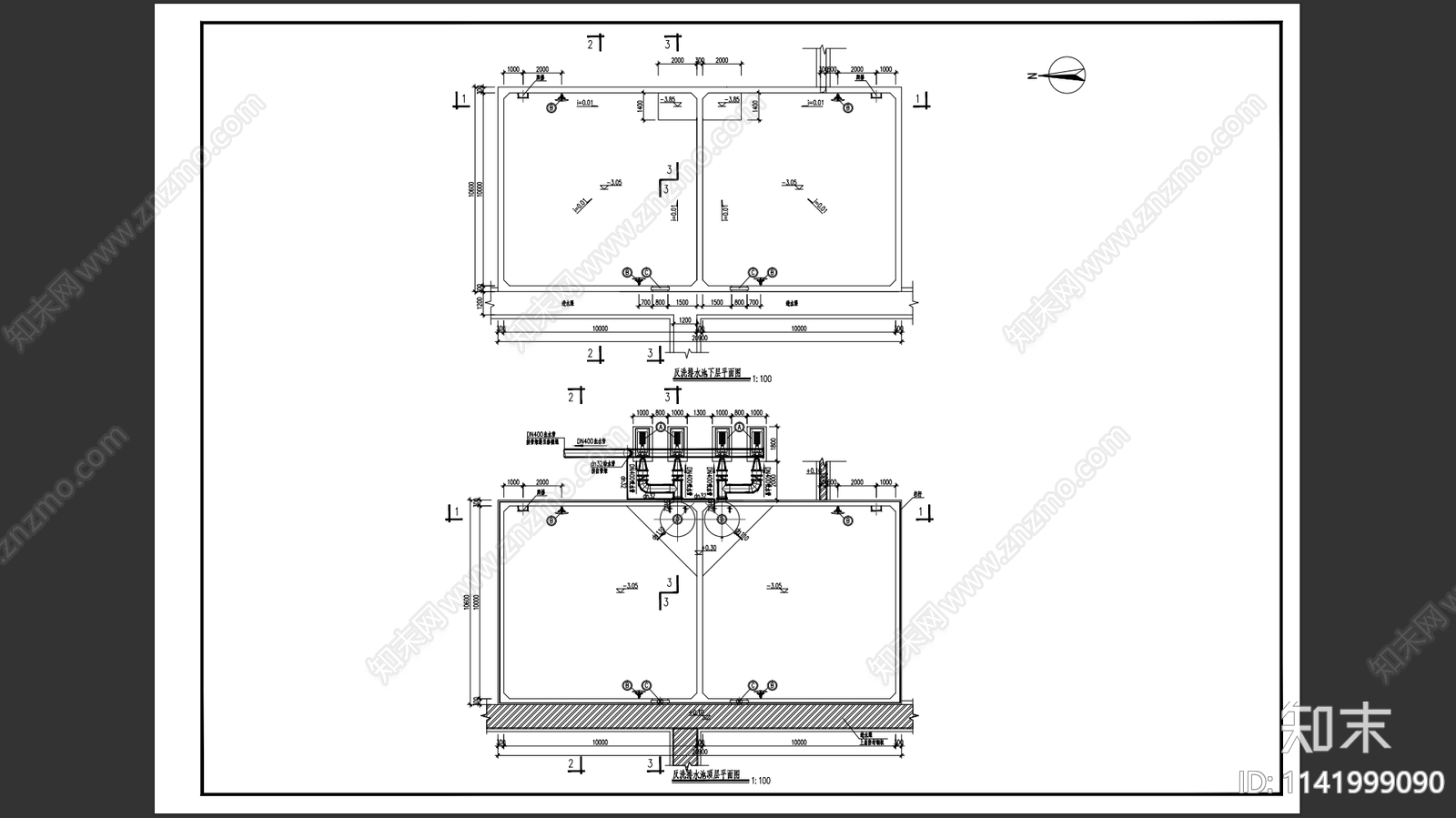 某造纸厂反洗排水池给排水cad施工图下载【ID:1141999090】