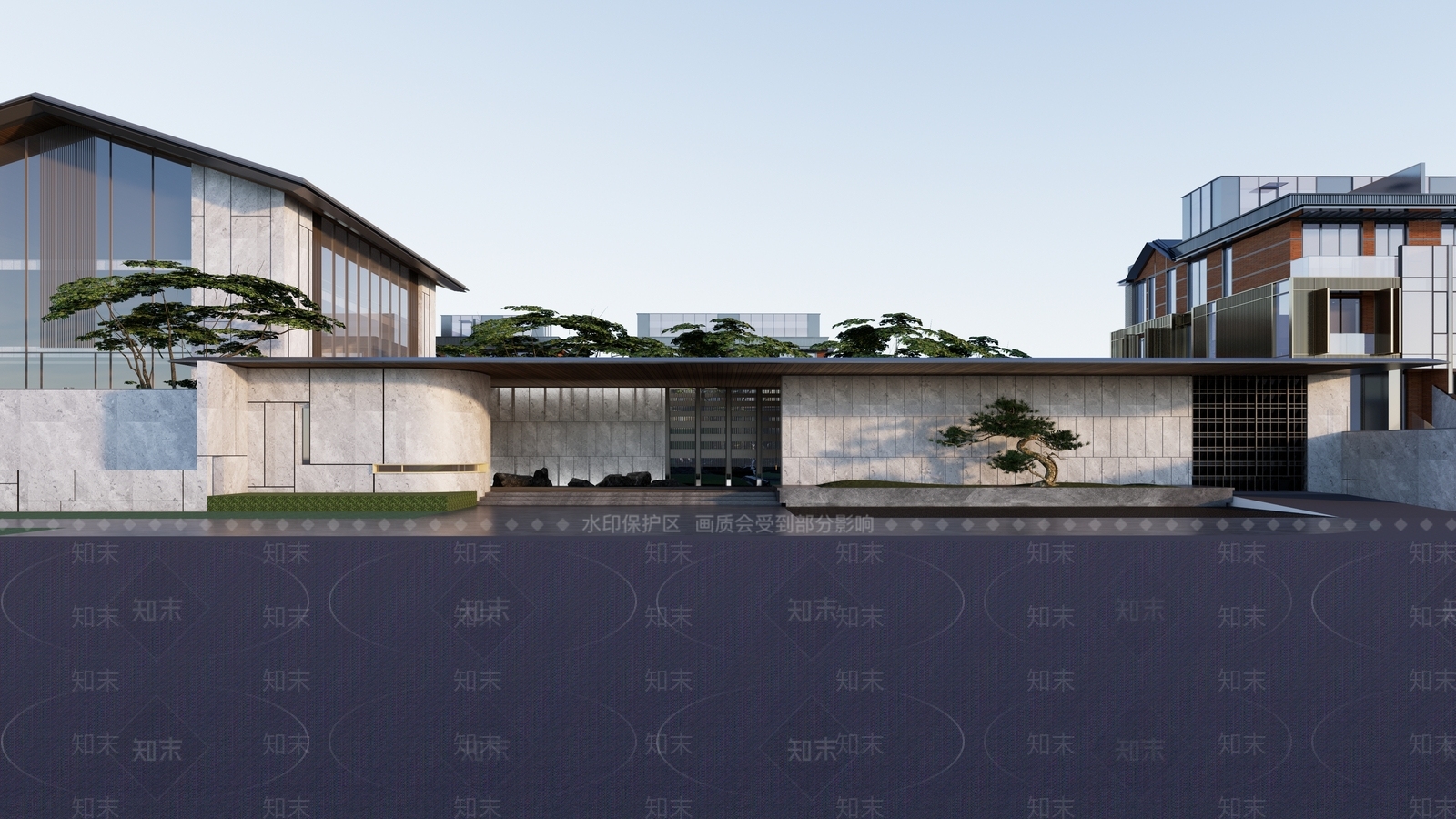 新中式示范区景观SU模型下载【ID:1142001420】_知末su模型网