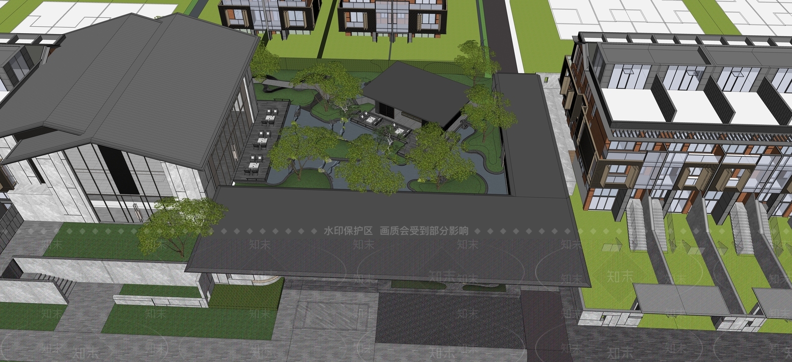 新中式示范区景观SU模型下载【ID:1142001420】_知末su模型网