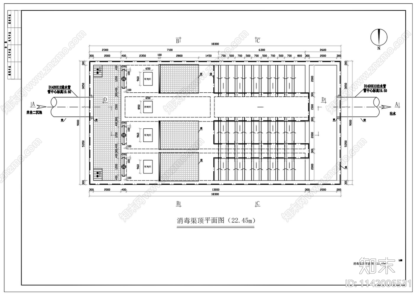 十万吨紫外线消毒渠cad施工图下载【ID:1142006531】