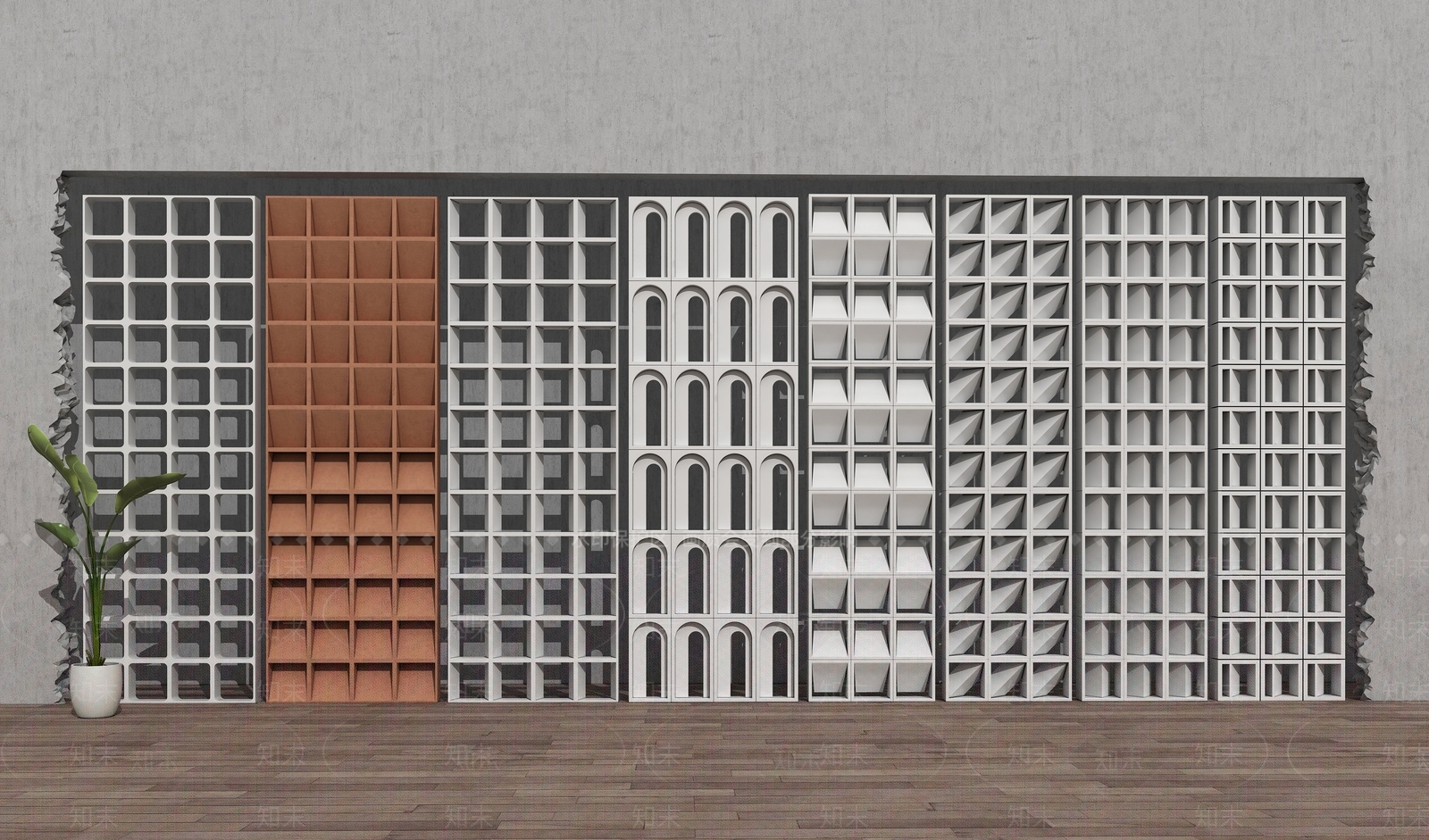 现代镂空水泥砖隔断SU模型下载【ID:1142006459】