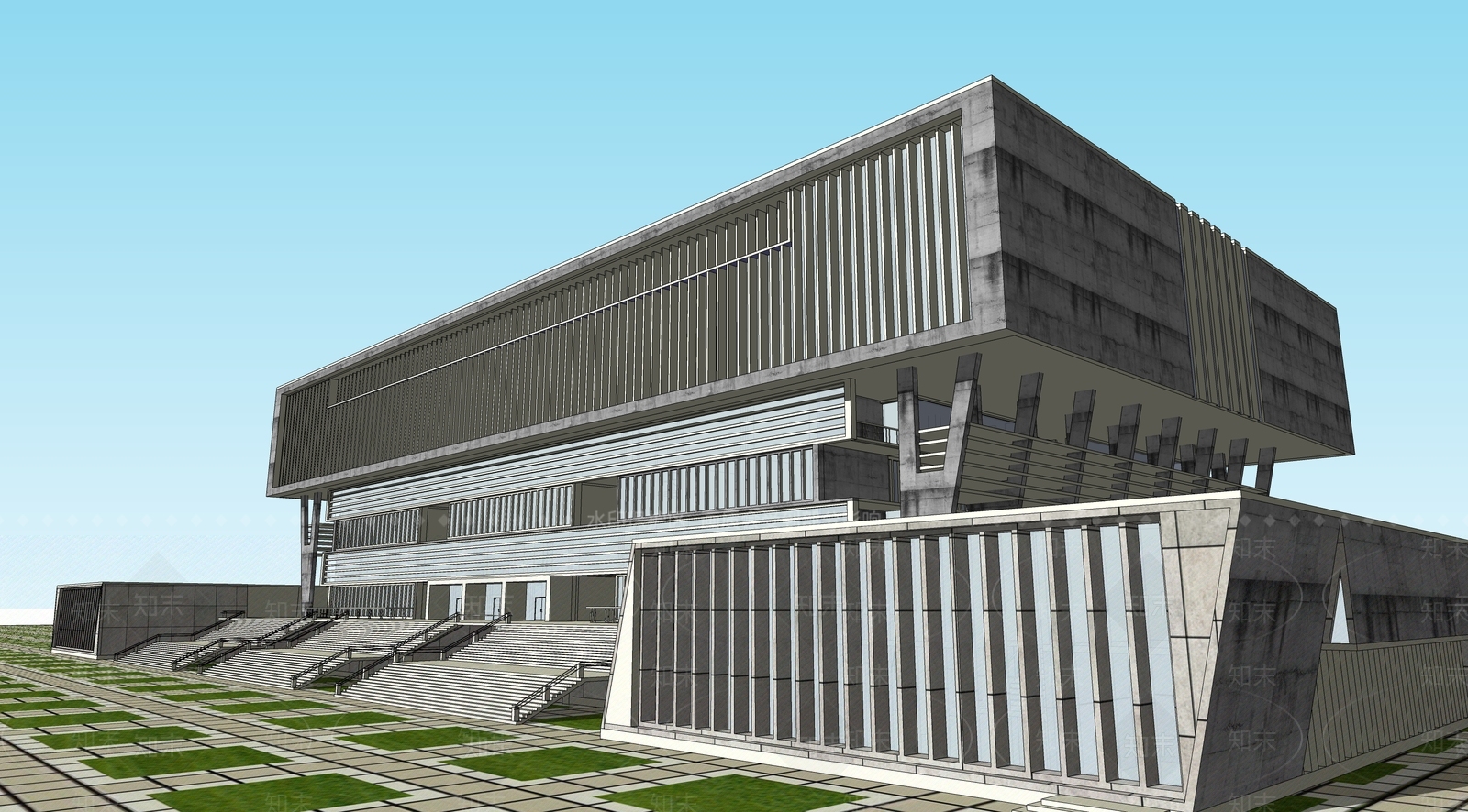 现代展览馆建筑SU模型下载【ID:1142016011】