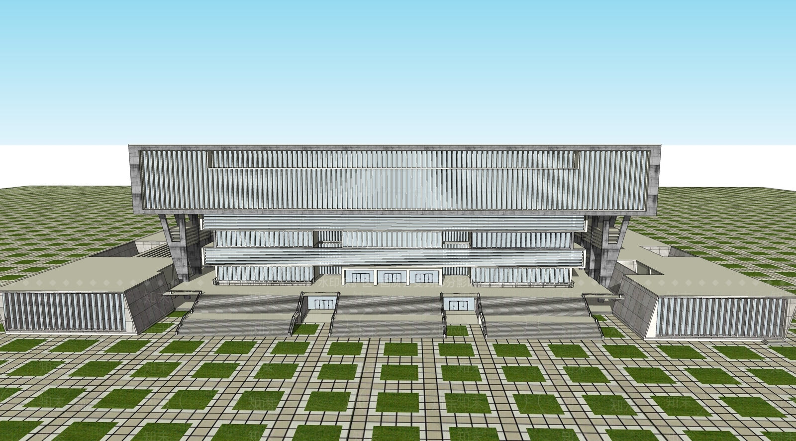 现代展览馆建筑SU模型下载【ID:1142016011】