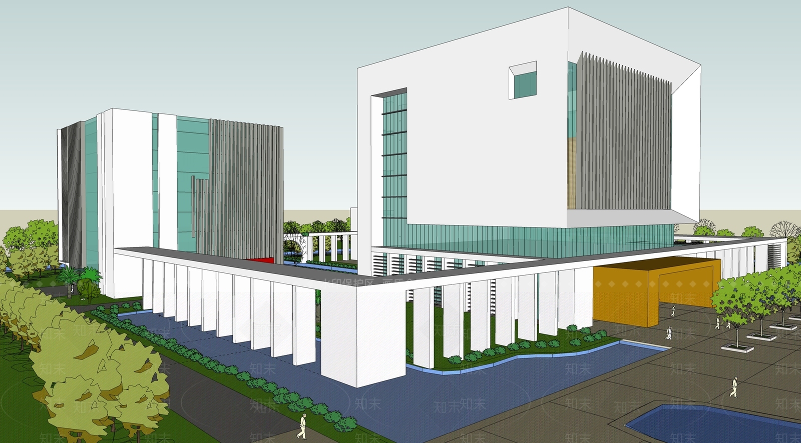 现代展览馆建筑SU模型下载【ID:1142017494】