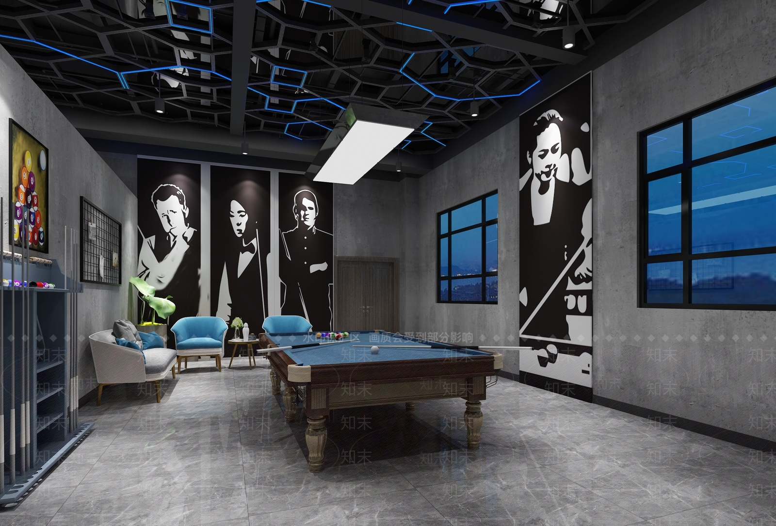 工业风台球室3D模型下载【ID:1142021862】