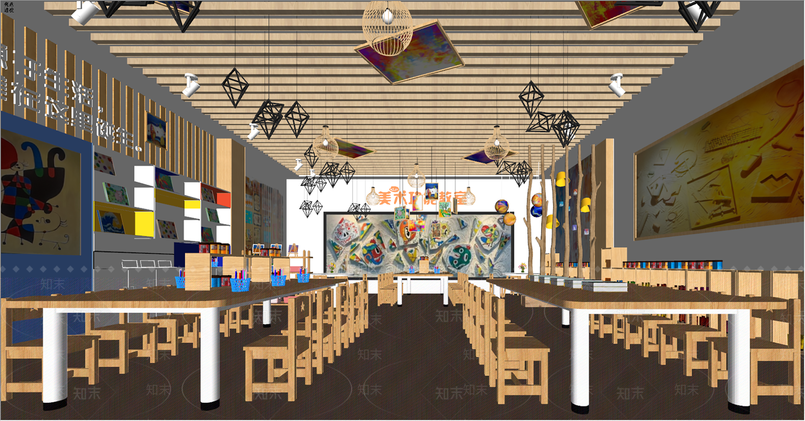 现代美术教室SU模型下载【ID:1142022936】
