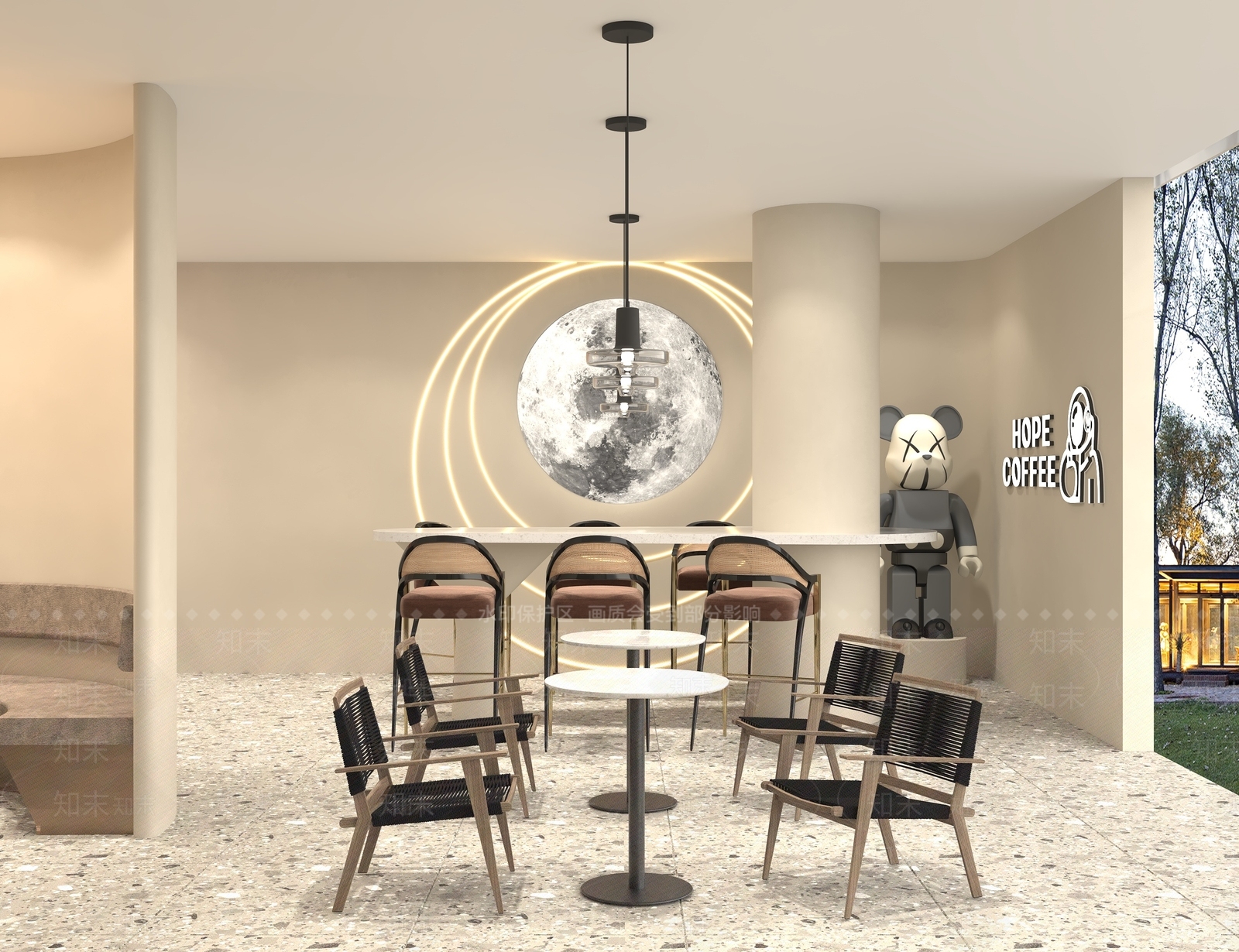 现代奶油风咖啡厅3D模型下载【ID:1142026174】_知末3d模型网
