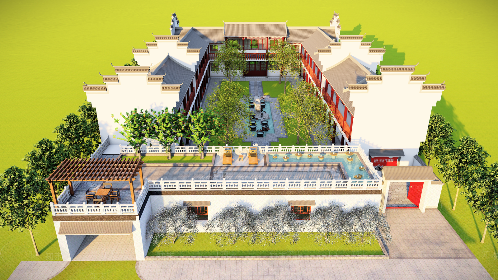 中式徽派建筑四合院SU模型下载【ID:1142026207】