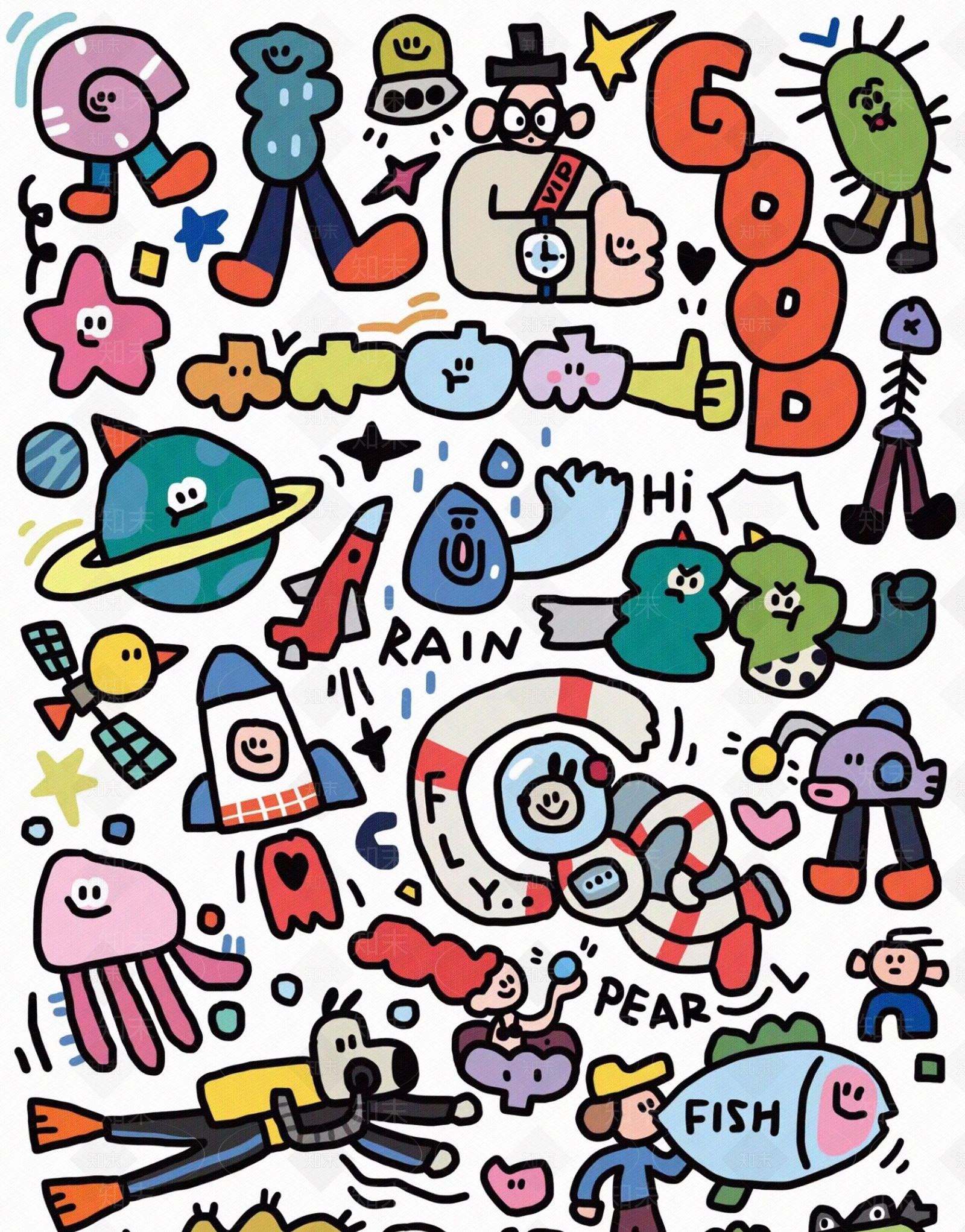 现代个性涂鸦挂画贴图下载【ID:1142029491】