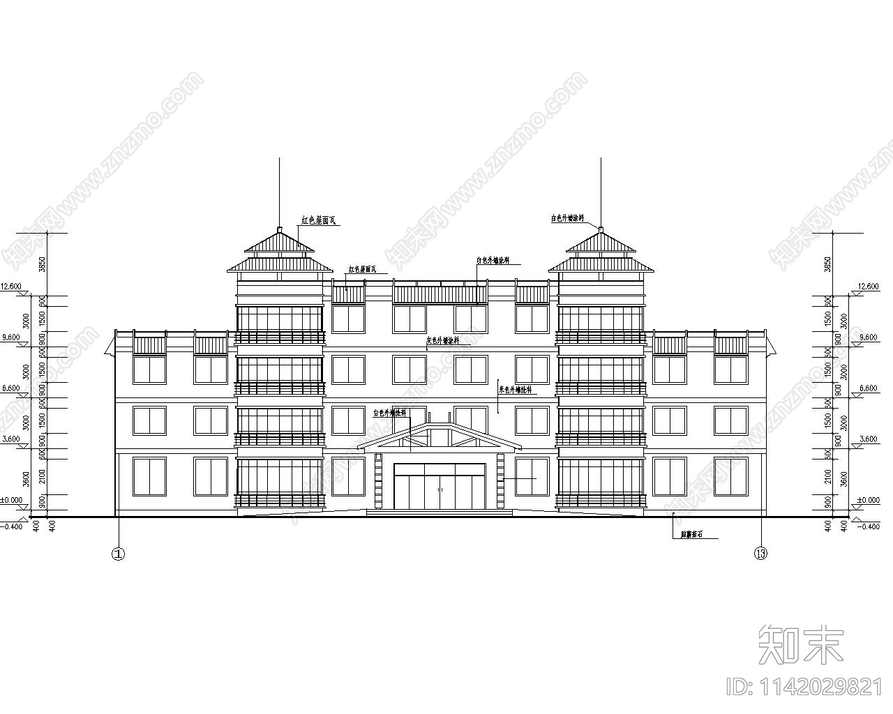 中式养老院建筑cad施工图下载【ID:1142029821】