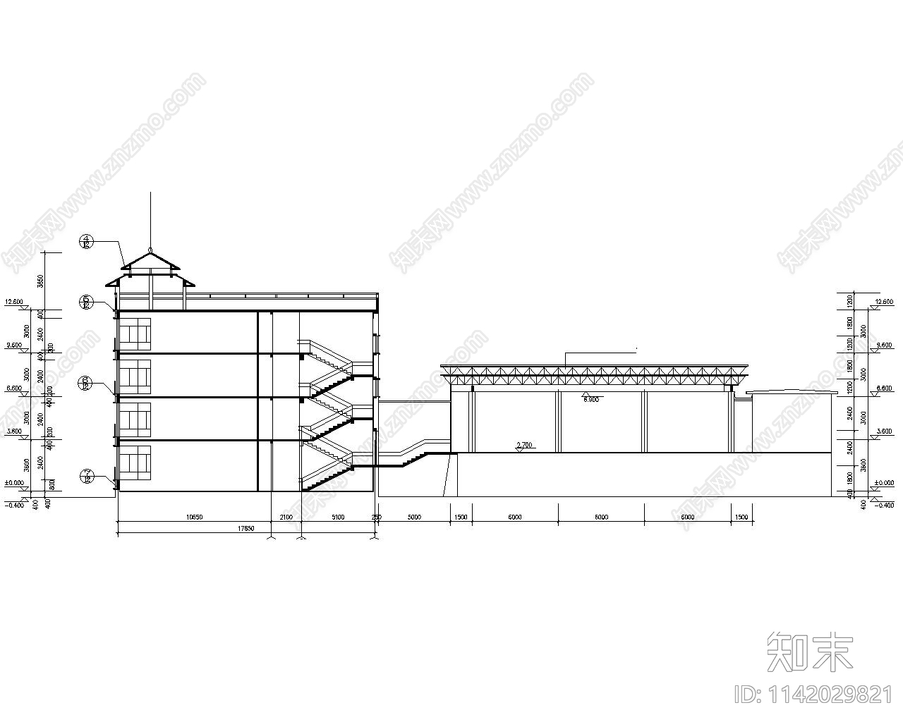 中式养老院建筑cad施工图下载【ID:1142029821】