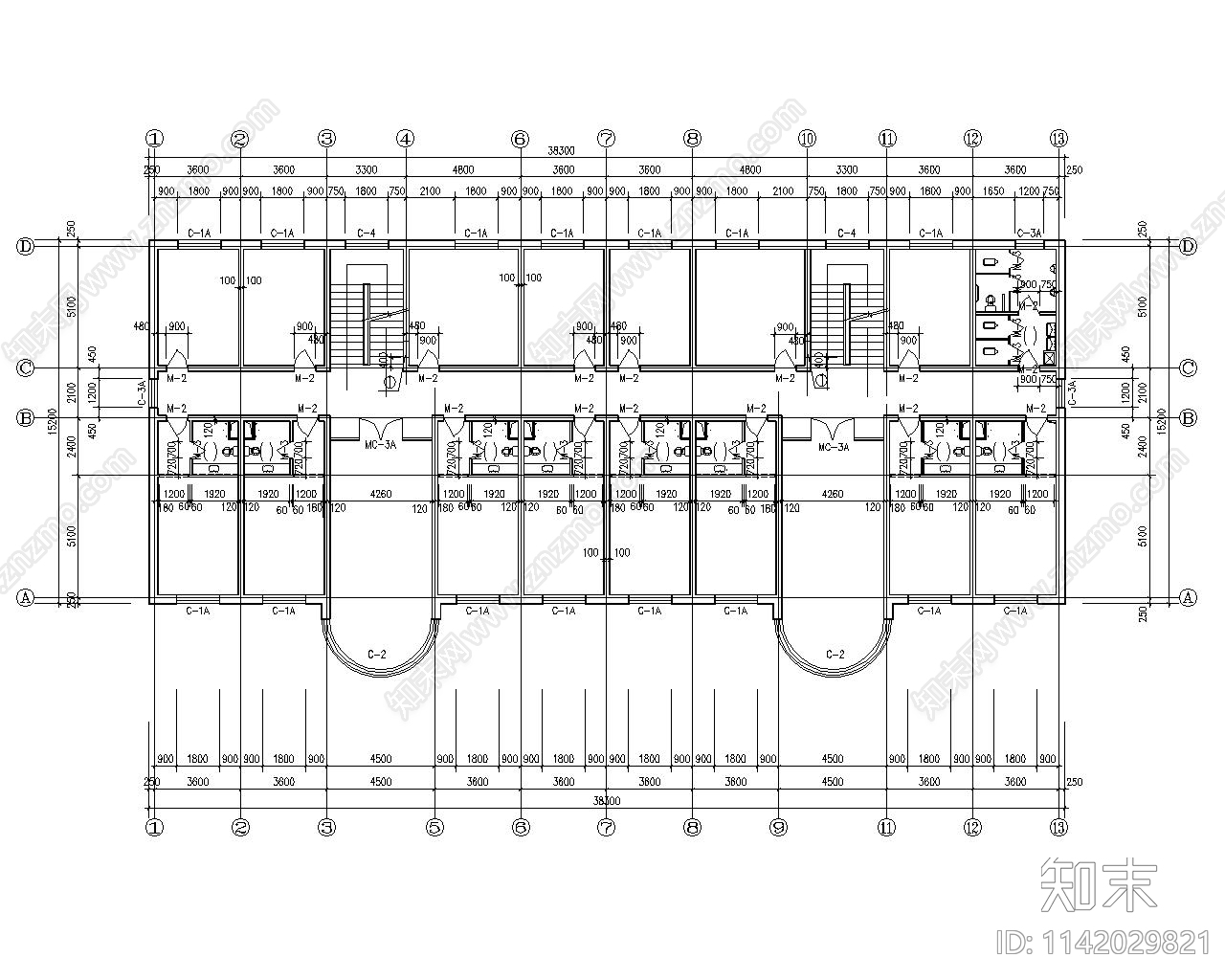 中式养老院建筑cad施工图下载【ID:1142029821】