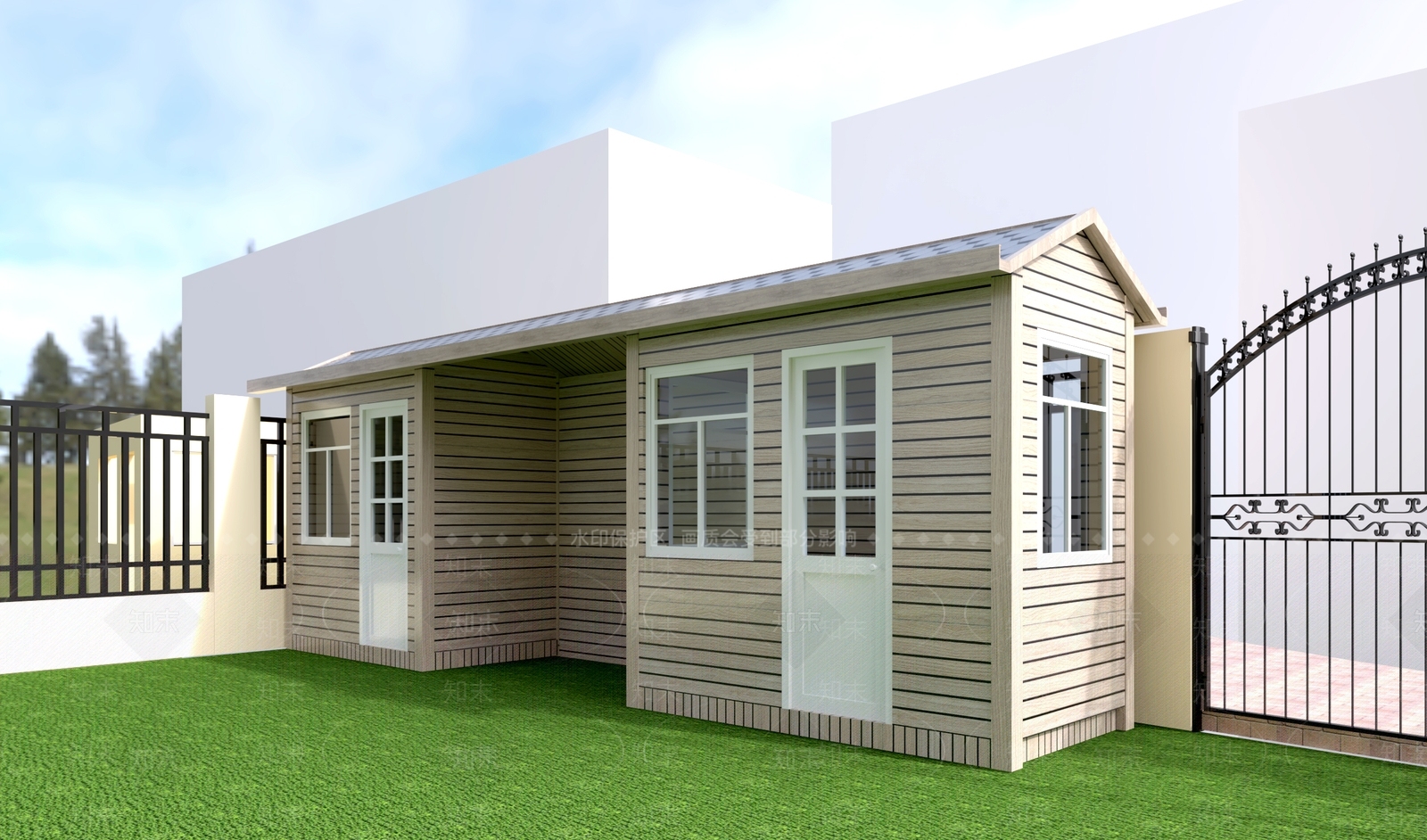 现代防腐木保安亭3D模型下载【ID:1142029847】