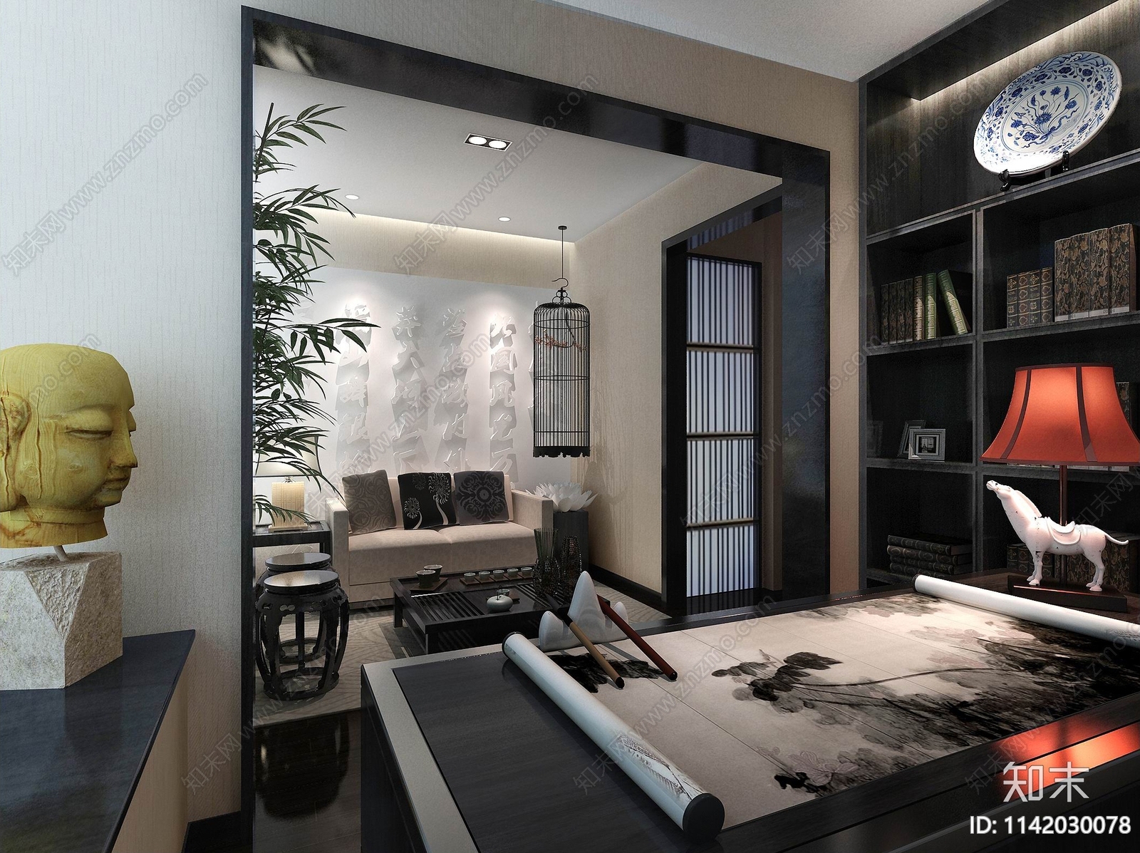 新中式禅意风私人会所茶室cad施工图下载【ID:1142030078】