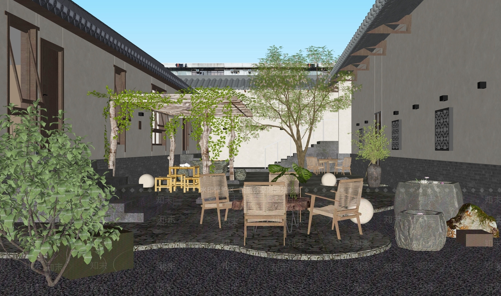 现代乡村庭院SU模型下载【ID:1142030987】