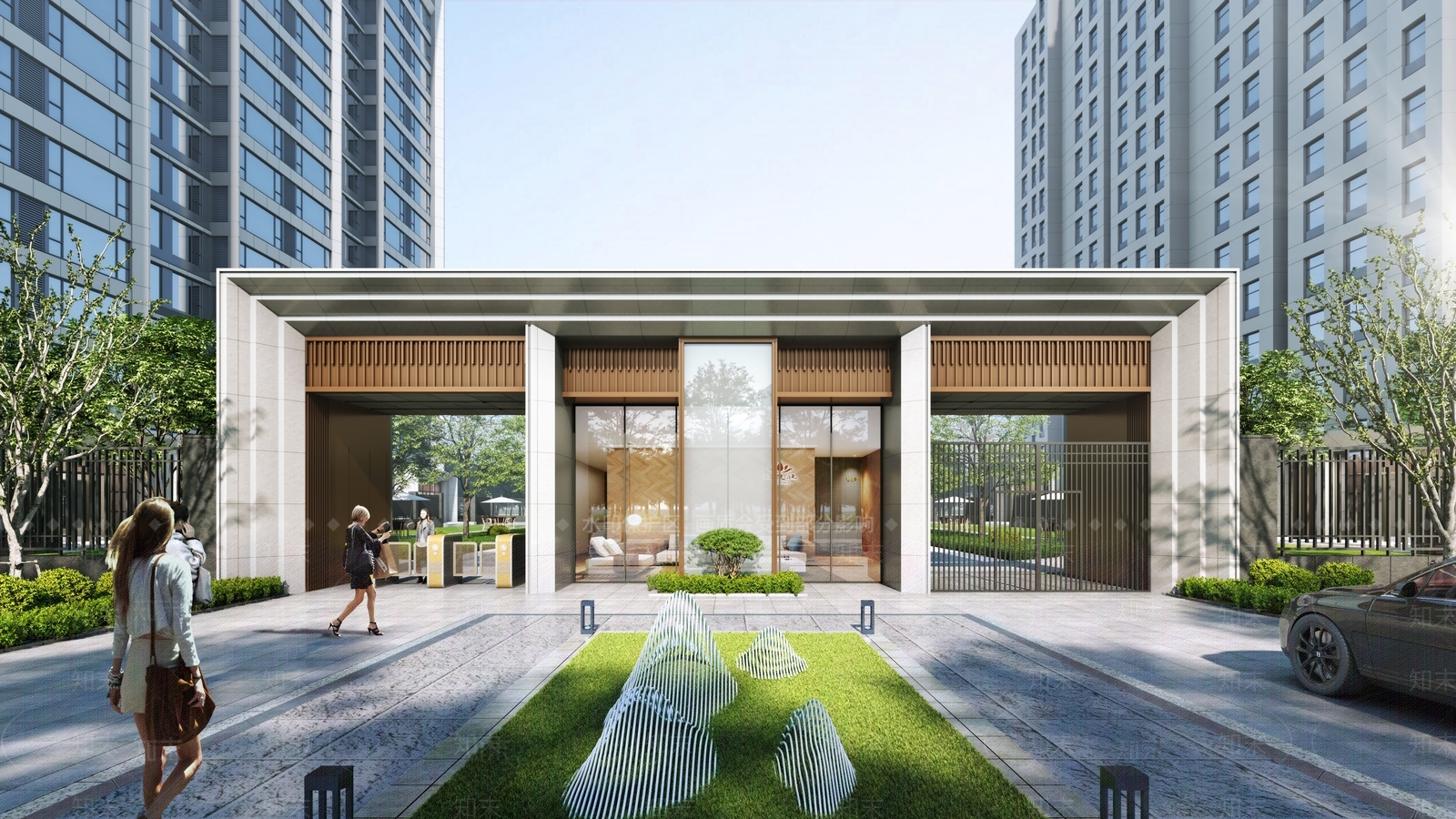 现代住宅小区大门SU模型下载【ID:1142031542】