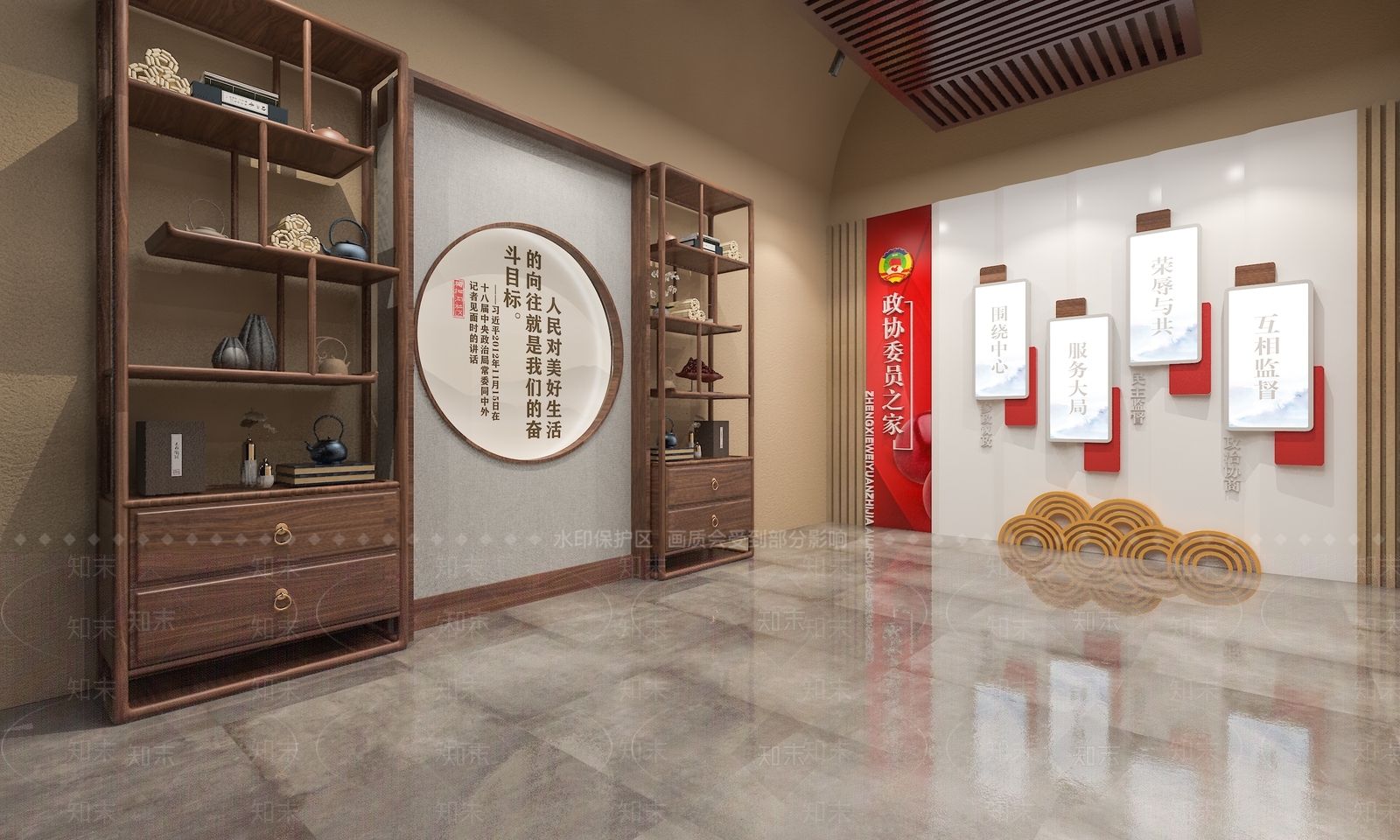 新中式党建展厅SU模型下载【ID:1142032937】