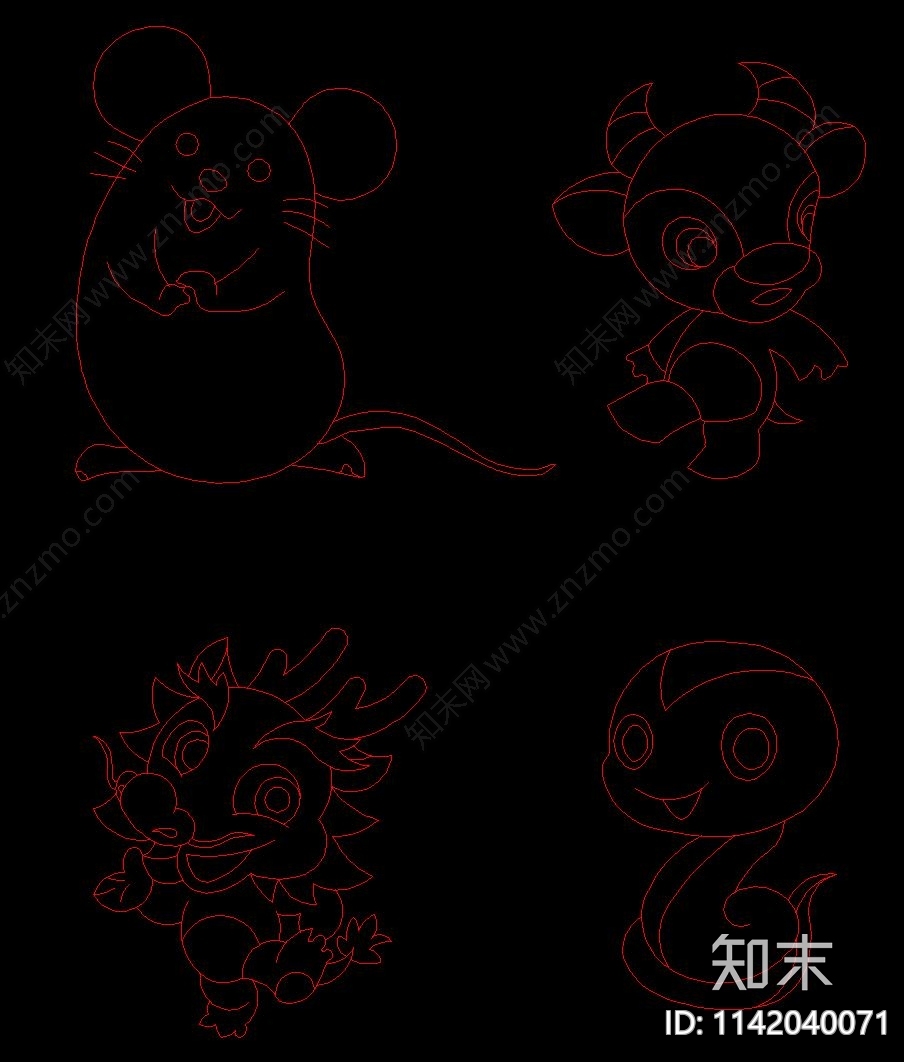 十二生肖动物cad施工图下载【ID:1142040071】