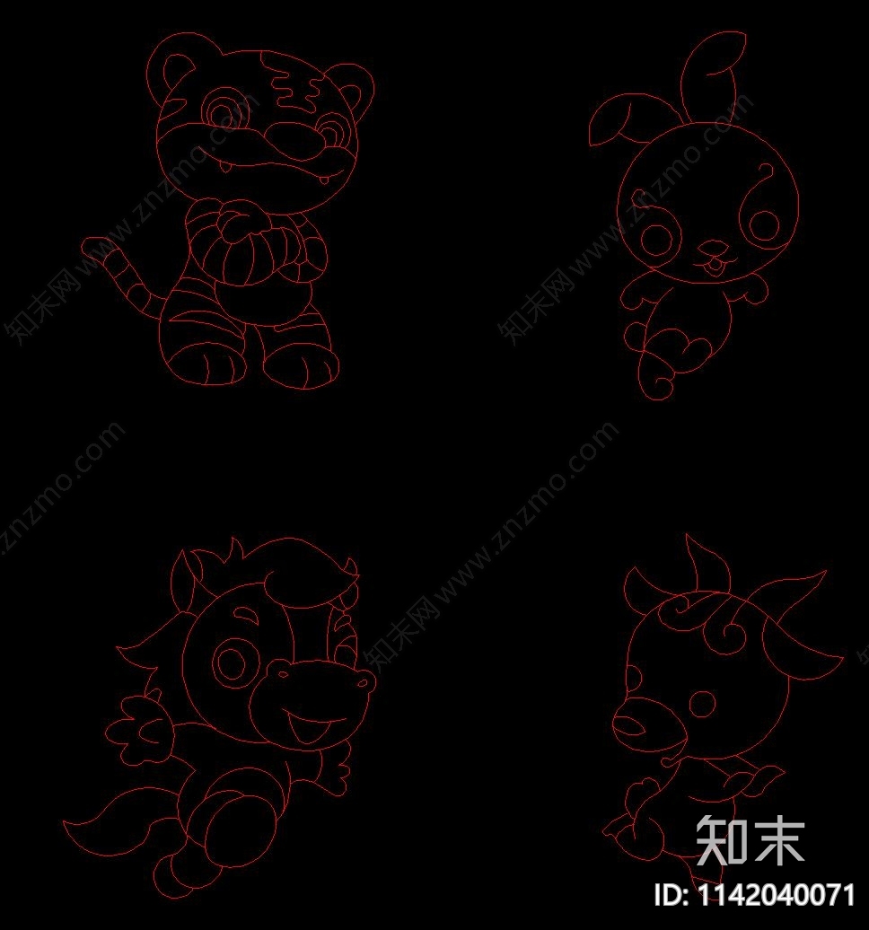 十二生肖动物cad施工图下载【ID:1142040071】