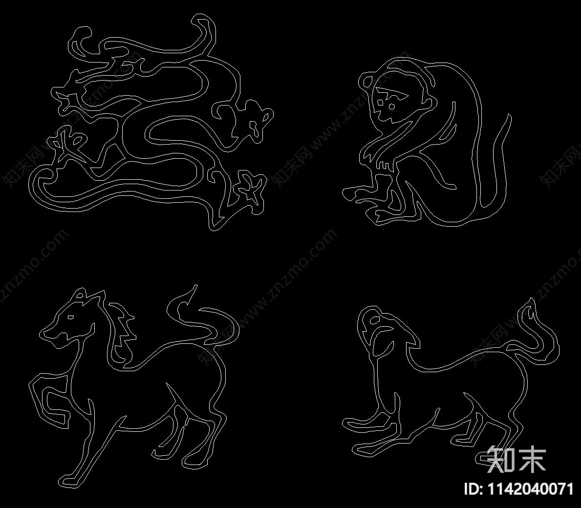 十二生肖动物cad施工图下载【ID:1142040071】