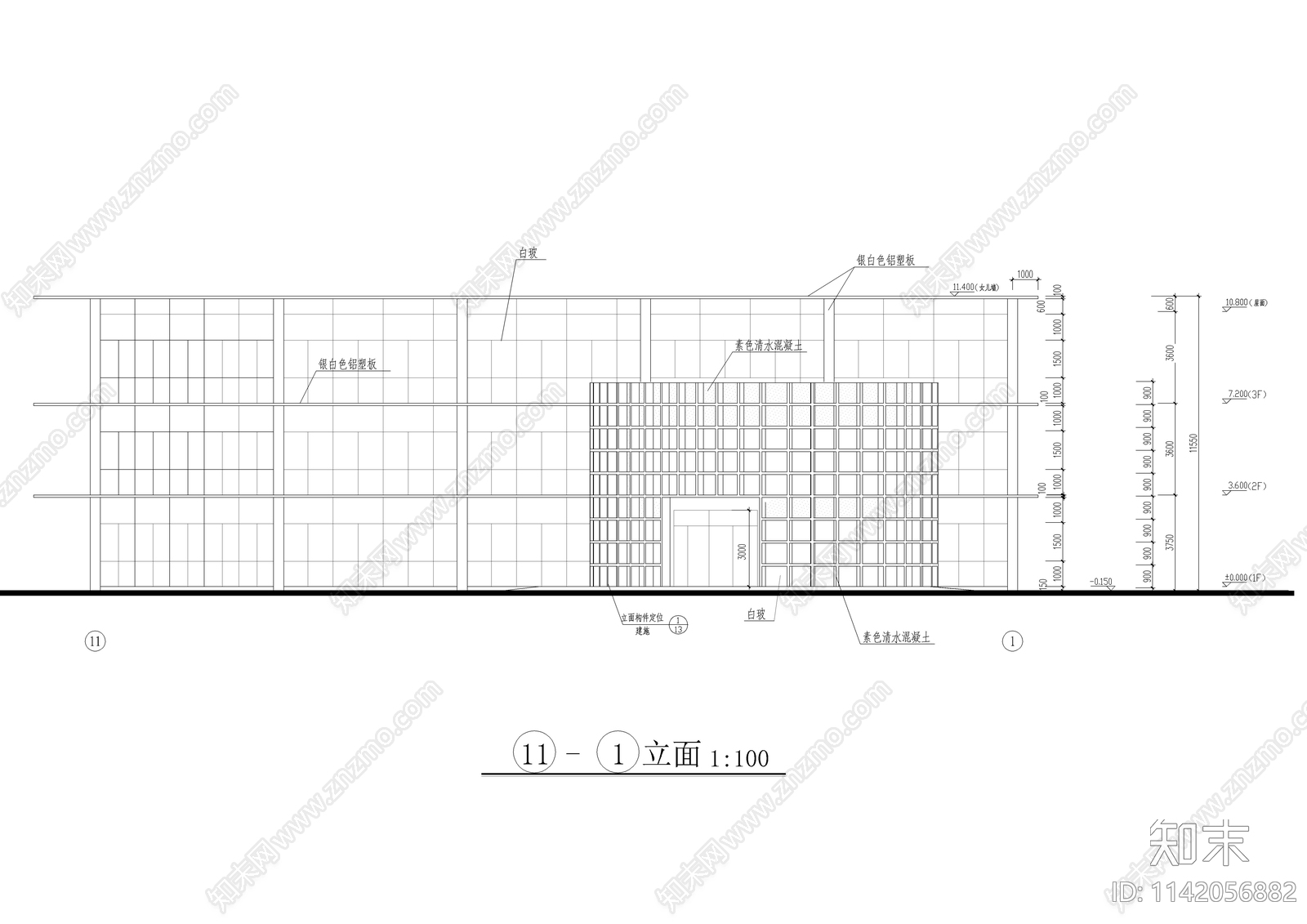 三层会所建筑cad施工图下载【ID:1142056882】