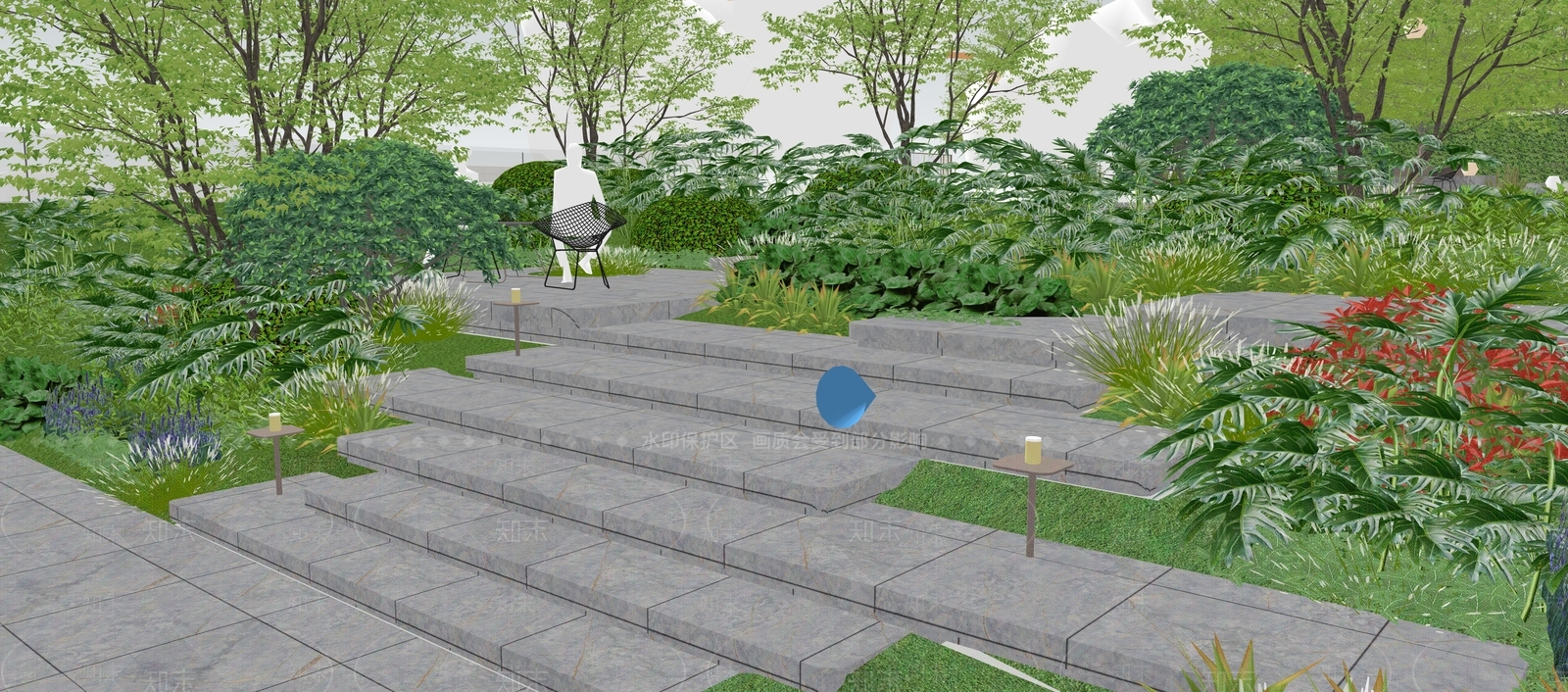 现代台阶景观SU模型下载【ID:1142059276】