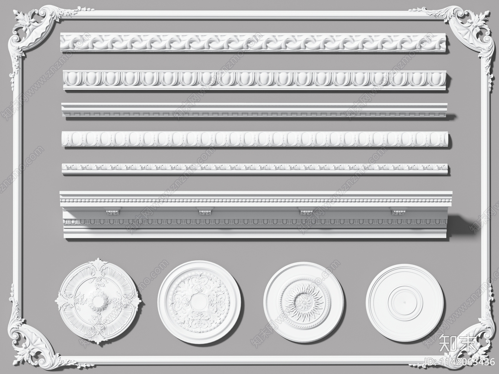 欧式石膏线3D模型下载【ID:1142063436】