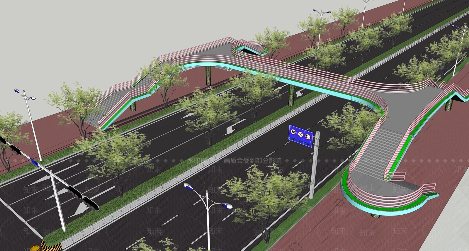 现代风格人行天桥SU模型下载【ID:1142064628】