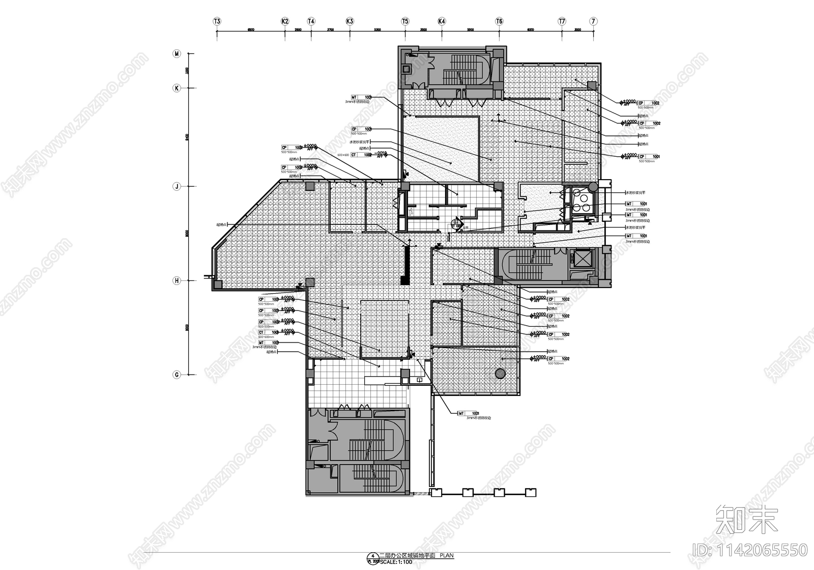 700㎡酒店后勤办公室cad施工图下载【ID:1142065550】